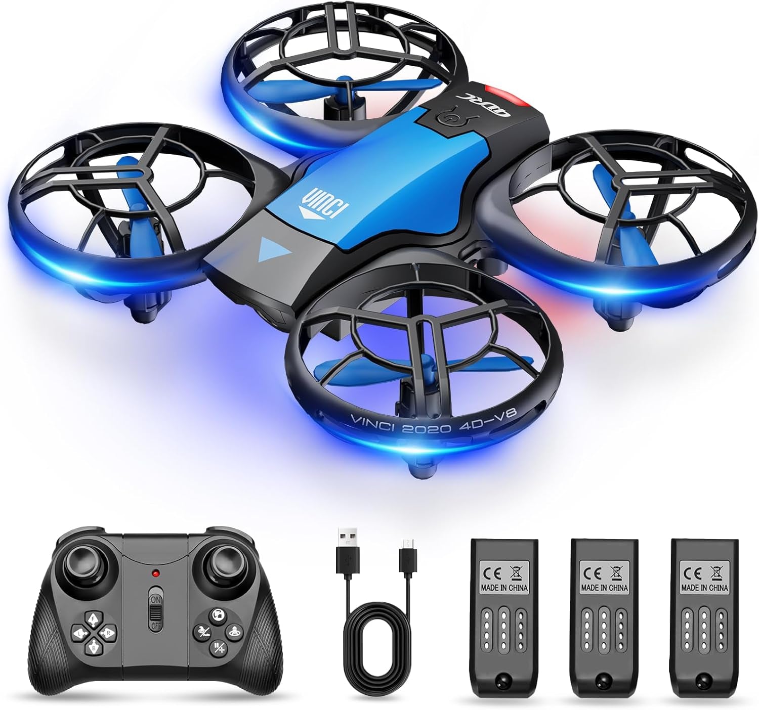 V8 Mini Drone Enfant, Drone Jouet Télécommandé, 27 Mins Autonomie Avec 3 Batteries, Mode Sans Tête, Maintien De L'Altitude, Facile À Utiliser, Parfait Pour Enfants Et Débutants