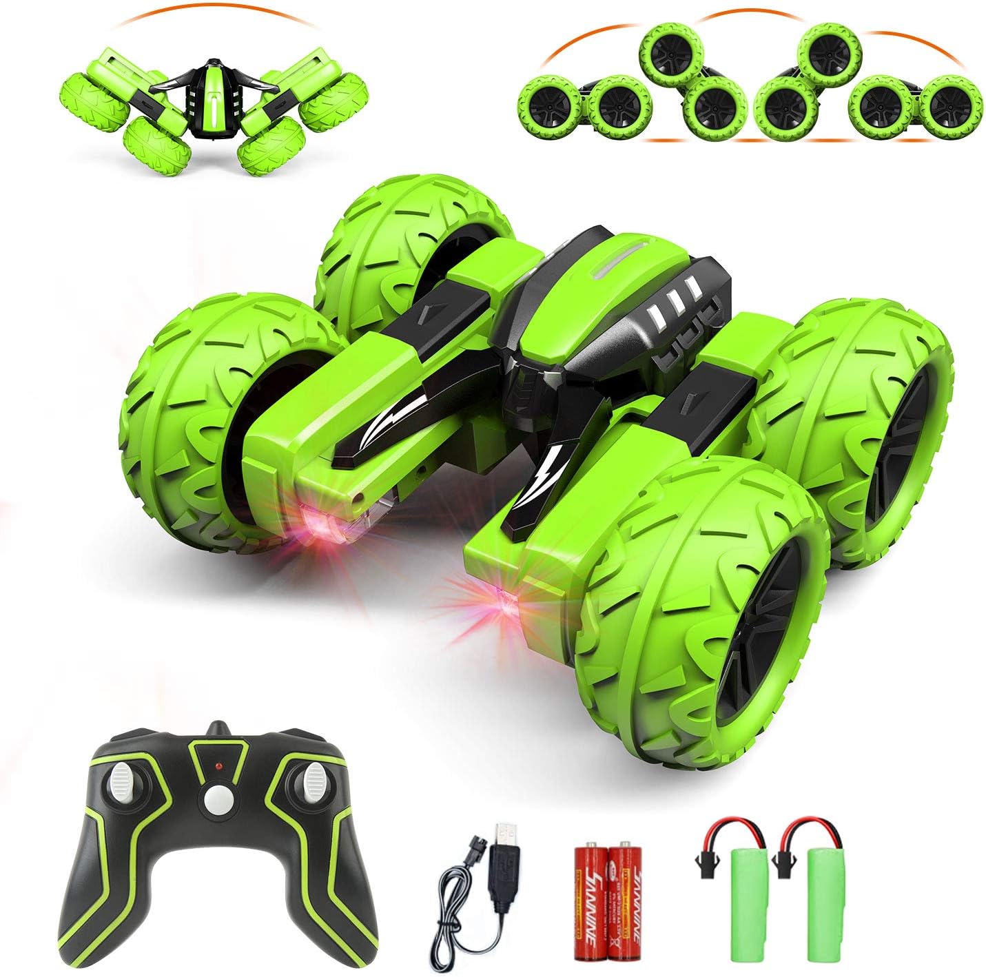 RC Voiture Telecommandé Tout Terrain, 4WD 360°Rotation Stunt Car Offroad RC Véhicule Avec LED, 2.4Ghz Voiture Radiocommandee Crawlers Pour Enfants 6-12 Ans G03080R