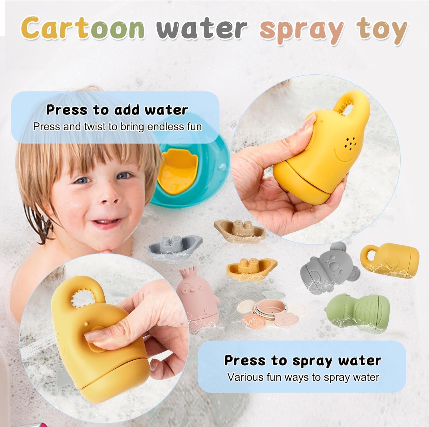 Jouets De Bain Pour Bebe, 15 Pièces Jouet Bain Bébé À Presser Sensoriels Avec Bateaux Empilables Et Cuillère, Silicone Souple Jouet Bain Enfant Jeux Educatif 6 9 12 Mois 1 2 3 Ans