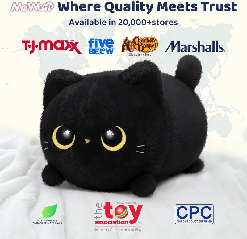 Peluche Chat Noir Kawaii Oreiller Doux 20CM, Oreiller Peluche Mignon Câlin Pour Enfants 3 Ans Et Plus, Pour Noël Et Anniversaire