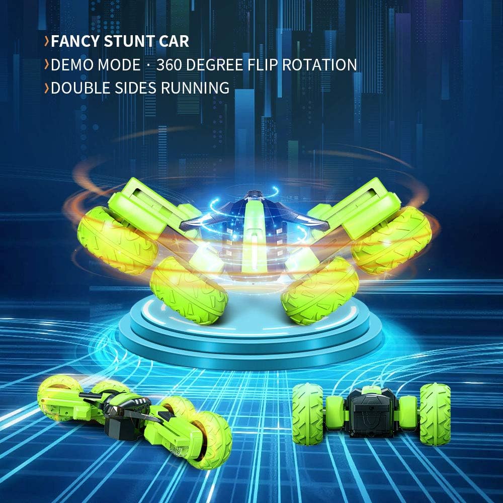 RC Voiture Telecommandé Tout Terrain, 4WD 360°Rotation Stunt Car Offroad RC Véhicule Avec LED, 2.4Ghz Voiture Radiocommandee Crawlers Pour Enfants 6-12 Ans G03080R