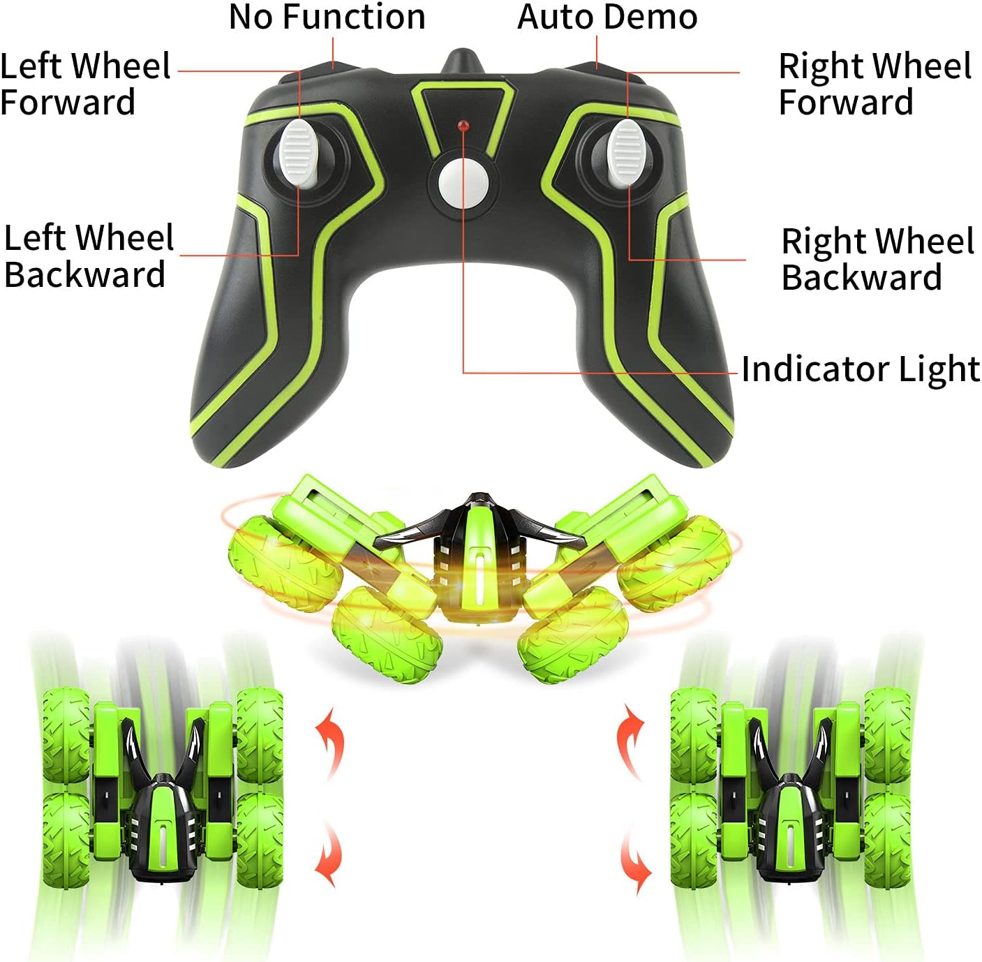 RC Voiture Telecommandé Tout Terrain, 4WD 360°Rotation Stunt Car Offroad RC Véhicule Avec LED, 2.4Ghz Voiture Radiocommandee Crawlers Pour Enfants 6-12 Ans G03080R