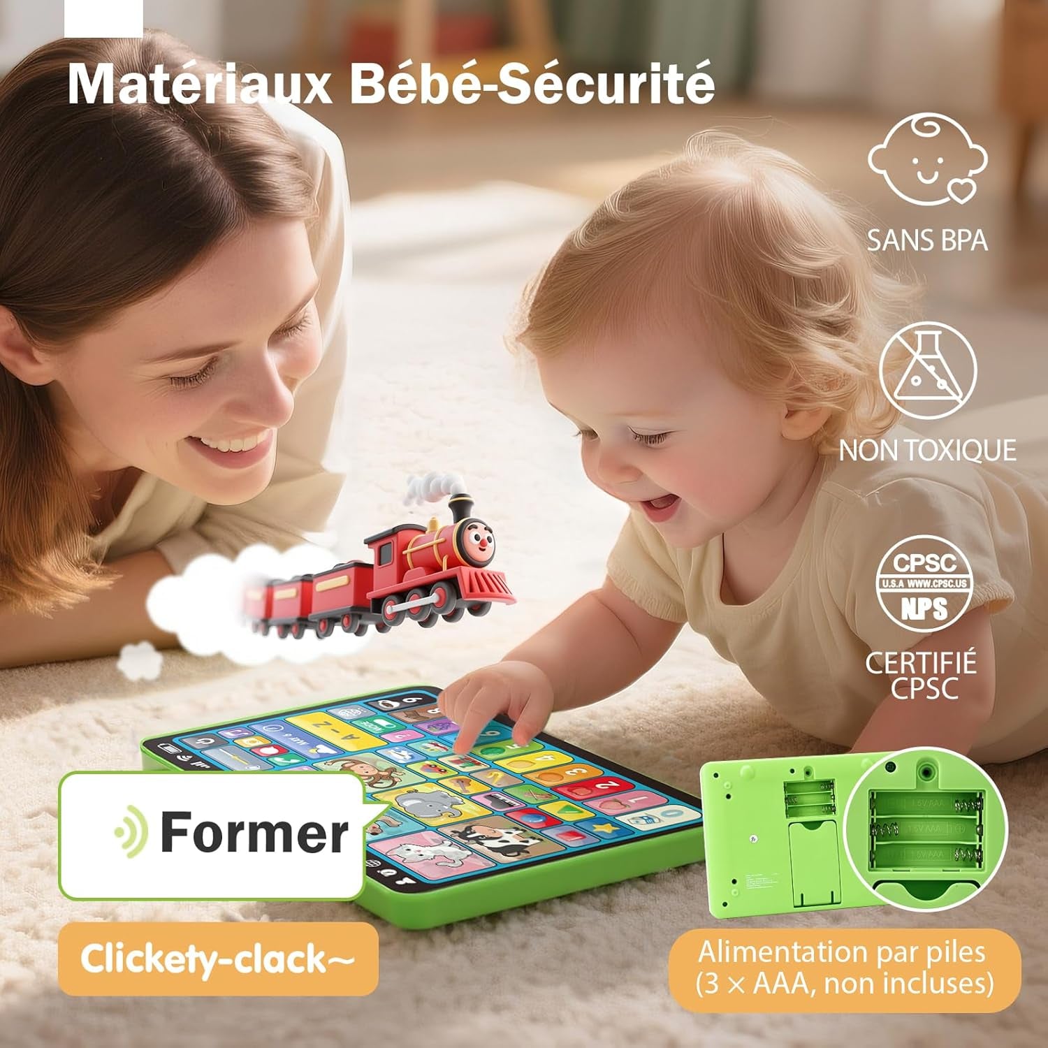 Jouet Bebe 1 an Musique Tablette Éducative Enfants Et 39 Touches Interactives, Ordinateur Enfant Tablette D'Apprentissage Jeux D Eveil Bebe Jouet Enfant 1 an Cadeau Bebe 1 2 3 Ans