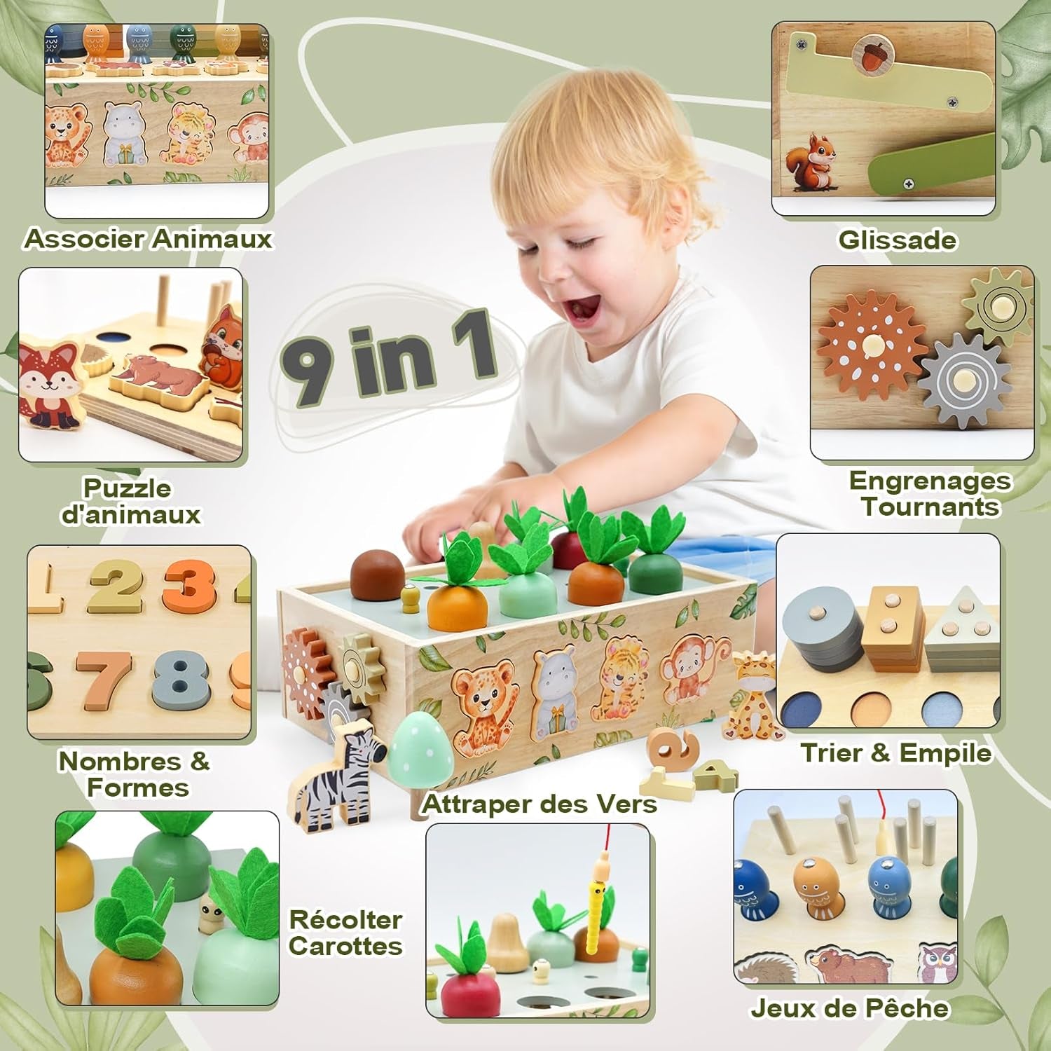 Jouet Enfant 1 2 3 Ans, 9 En 1 Jeux Montessori 2 3 4 Ans Éducatif, Safari Jouet En Bois Montessori 2 An, Jeux Efants 2 3 Ans Fille Garcon, Cadeau Enfant 1 2 3 4 Ans Fille Garcon