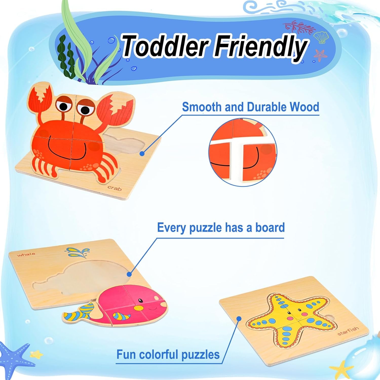 8 Puzzles En Bois Enfant, Jeux Bébé, Jouet Montessori Pour Garçons Filles, Cadeau Anniversaire Halloween Noël, Cube Animaux Marins, Éducatifs 1 2 3 Ans