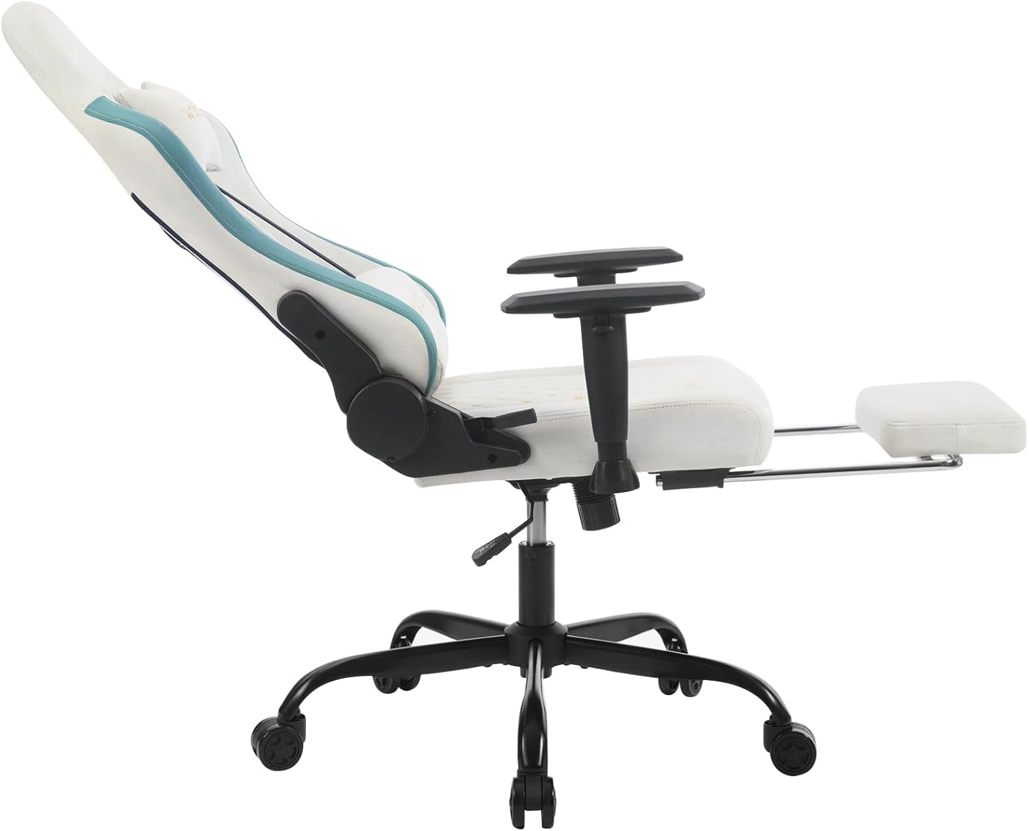 Chaise Gaming, Chaise Bureau Massante, Fauteuil Ergonomique Avec Coussin Lombaire Massant, Siège Large À Ressorts, Appui-Tête, Repose-Pieds, Tissu Technique, Charge 150Kg, Blanc