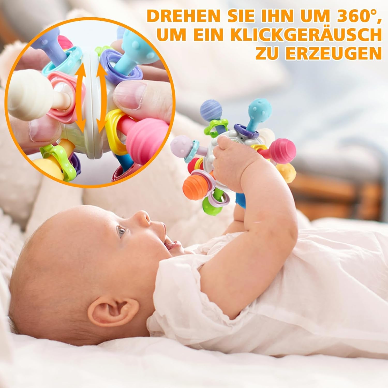 Jouet Dentition Bebe Balle Pour Naissance 0-3 Mois, Sensorielle Jeux D’Eveil Hochet Bébé De Développement, Educatif Cadeau Enfant Garçon Et Fille 3 6 9 12 Mois 1 An