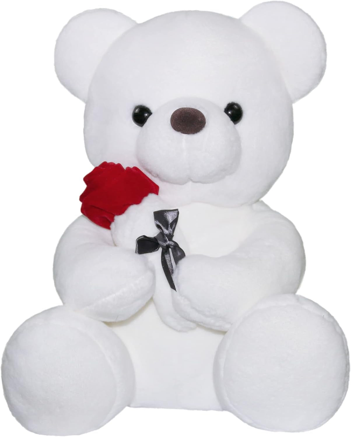 SNOWOLF Peluche Teddy Bear Avec Rose, Mignon Juet En Peluche Oreiller Cadeau De Poupée Pour Enfants Garçons Filles Anniversaire Noël Saint Valentin, Blanc (23Cm)
