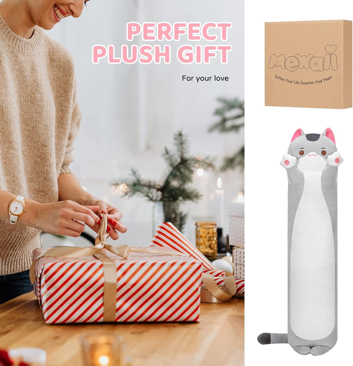 Kawaii Peluche Coussin Long 50CM, Oreiller Pour Enfant D'Animaux Poupée Jouets Kawaii Pour Enfant Mignonne Moelleux Confort Coussins En Peluche Pour Cadeau