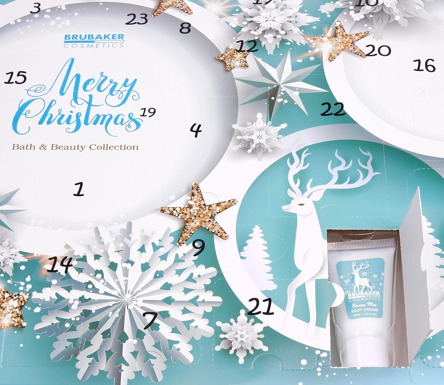 Cosmetics - Calendrier De L'Avent/Noël - Contient 24 Produits De Bain & Beauté - Coffret XXL De Bien-Être - Idée Cadeau Femme & Fille - Bleu Menthe