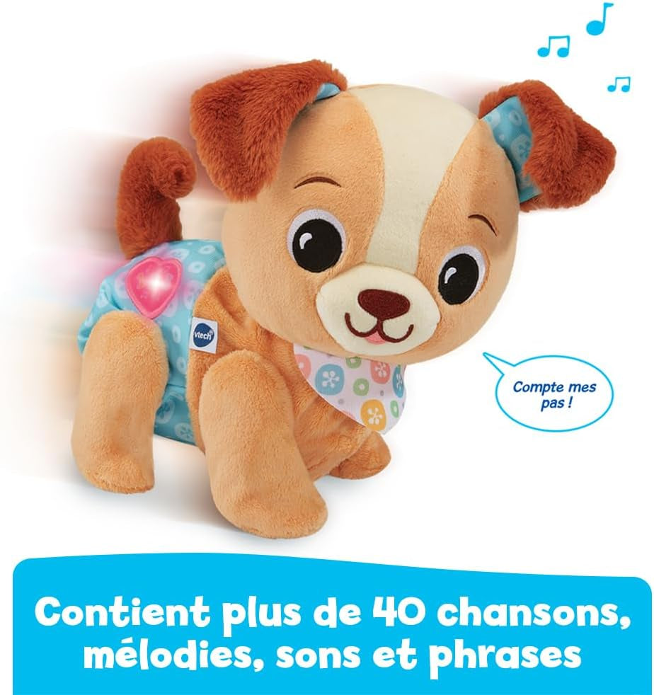 - Toutou 1,2,3 Suis-Moi - Peluche Interactive Câlin, Chien Qui Marche Et Aboie - Éveil Bébé Sensoriel - Jouet Musical - Cadeau Bébé Dès 9 Mois - Contenu En Français