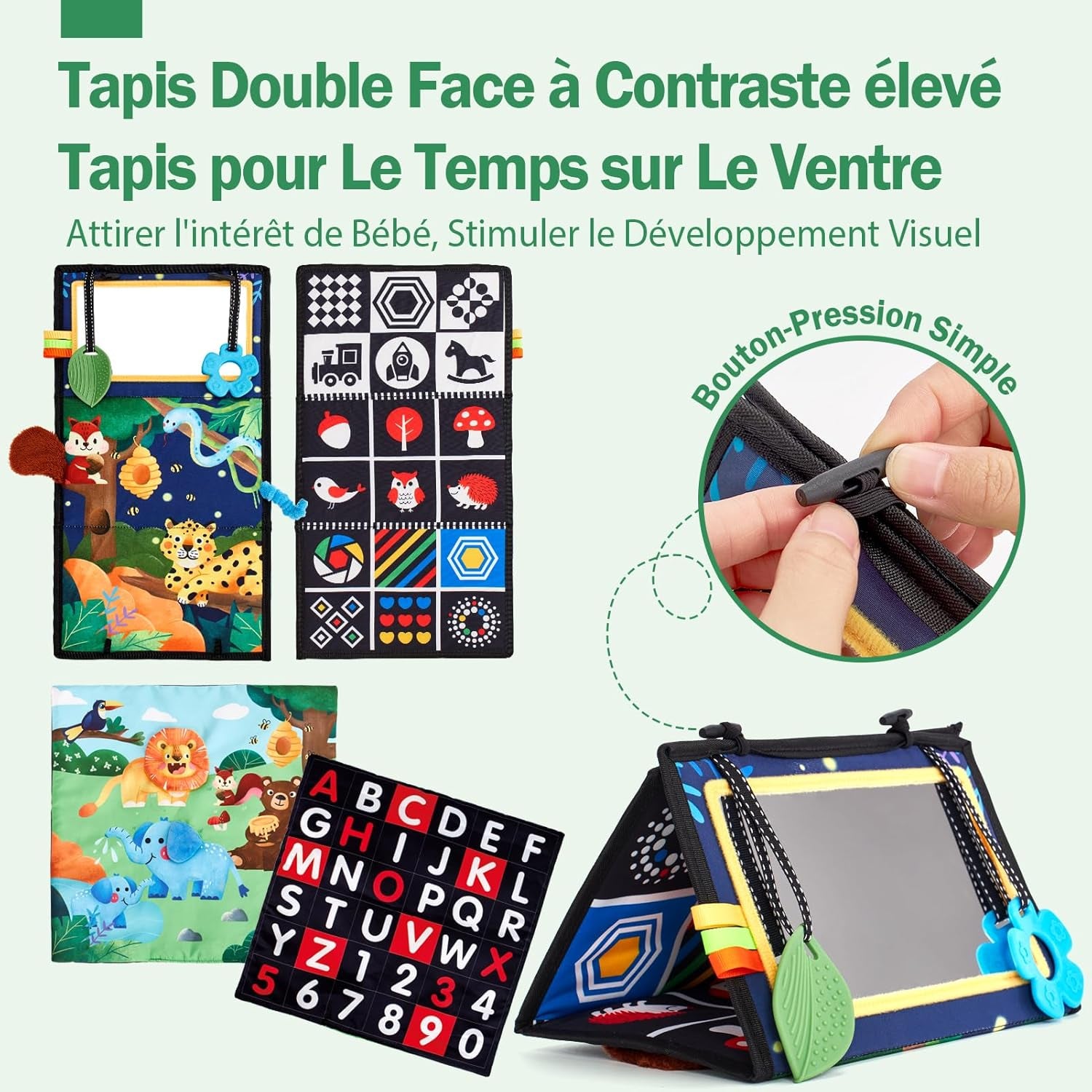 Jouet D'Éveil Bébé 6 Mois Avec Miroir Éveil Montessori Noir Et Blanc Jouets Sensoriels Pour Tout-Petits, Cadeau Pour Bébé Naissance Fille Garcon 0 3 6 12 Mois