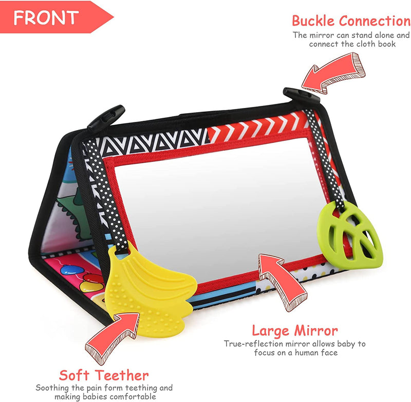 Jouet Bebe 6 Mois, Miroir Bebe Éveil Montessori 6-12 Mois, Livre Tissu Bébé Noir Et Blanc Jouets Sensoriels Pour Enfants Jeux D'Eveil Bébé Cadeau Pour Naissance Fille Garcon 6 12 Mois