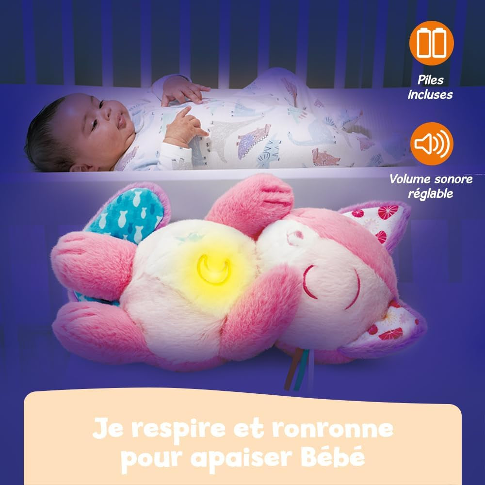 - Mon Chaton Douce Nuit Rose - Peluche Qui Respire Et Ronronne, Veilleuse Bébé Musicale Et Lumineuse - Peluche Respirante - Doudou Bruits Blancs Bébé - Cadeau Nouveau-Né - Contenu En Français