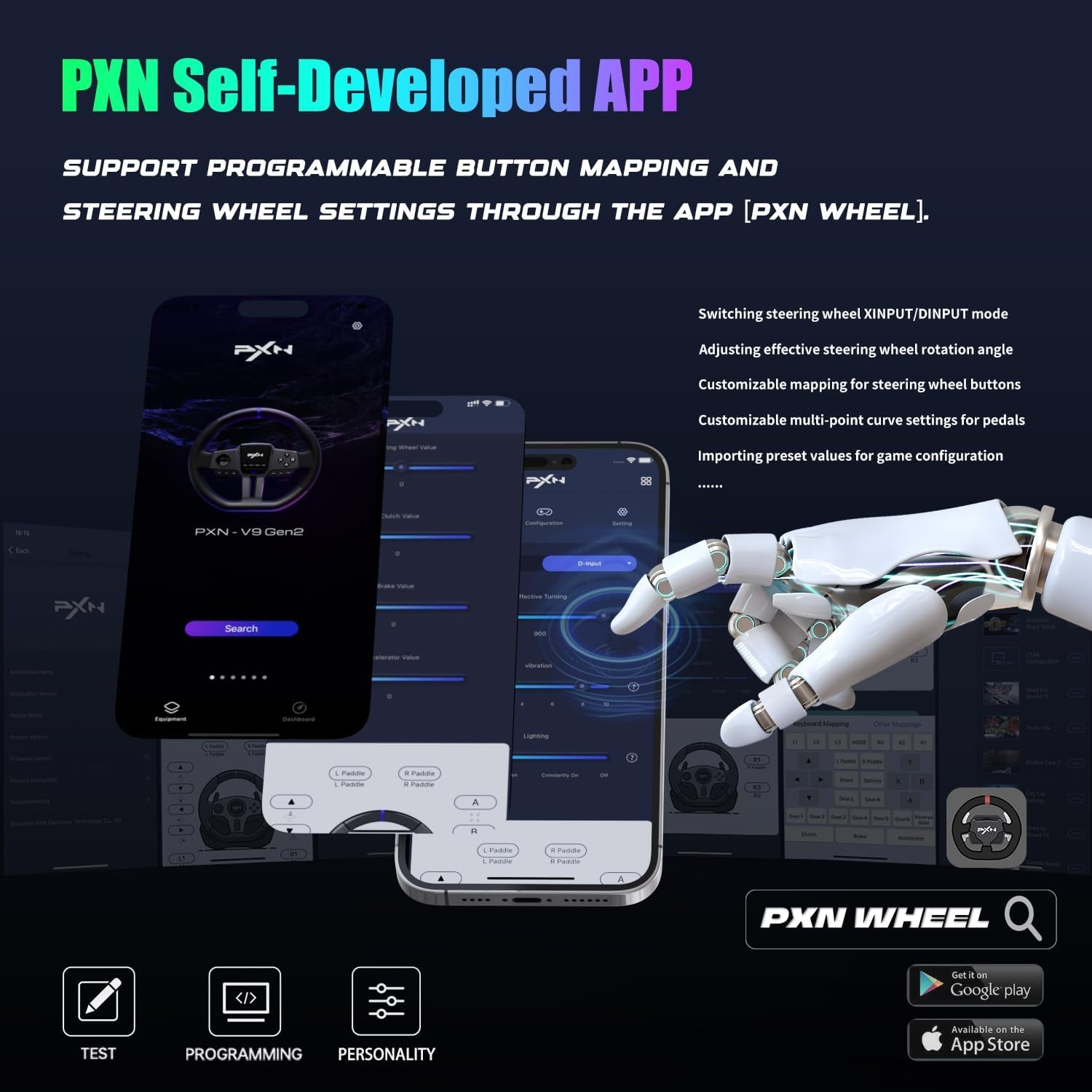 V9 Gen2 Volant De Course - 270° & 900°, Levier De Vitesse En H, Pédales À Effet Hall, Palettes De Changement De Vitesses, Application Outils, Retour De Vibration – Volant Pour PC, Xbox Et PS4