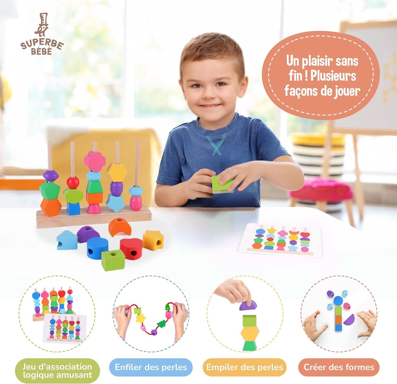Jouet Montessori En Bois À Empiler Et Tri Pour Bébé Et Enfant 3 Ans - Jouets D'Activité Et De Développement - Jeux Bebe Éducatifs Pour Tout-Petits - Cadeau D'Anniversaire Et Naissance Fille Garçon