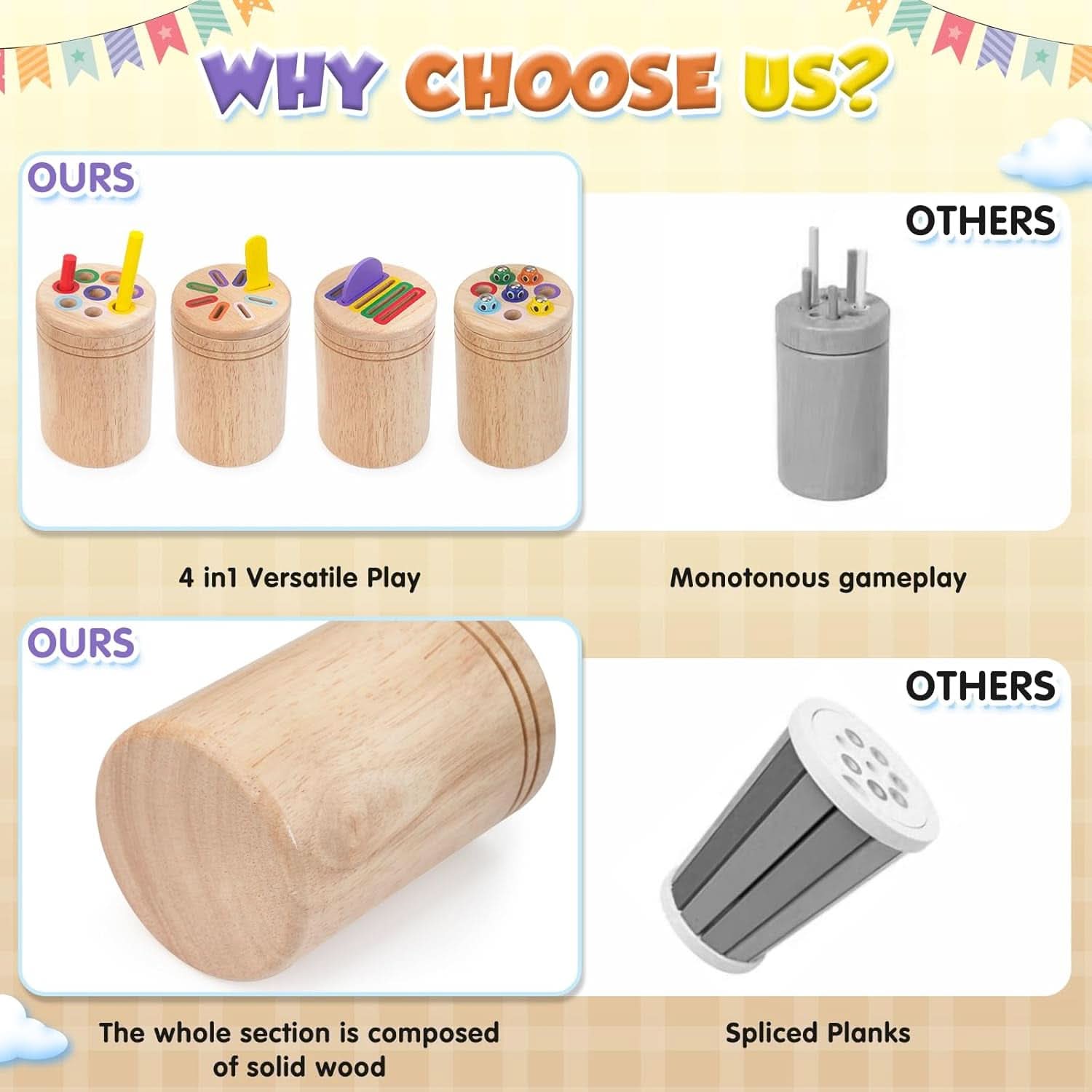 Jouet Enfant 1 2 3 Ans, 4 En 1 Jeux Montessori 1 2 3 Ans, Jouet Bebe 1 2 Ans, Apprendre Les Couleurs Jeu Educatif 1-3 Ans Avec Sac De Rangement