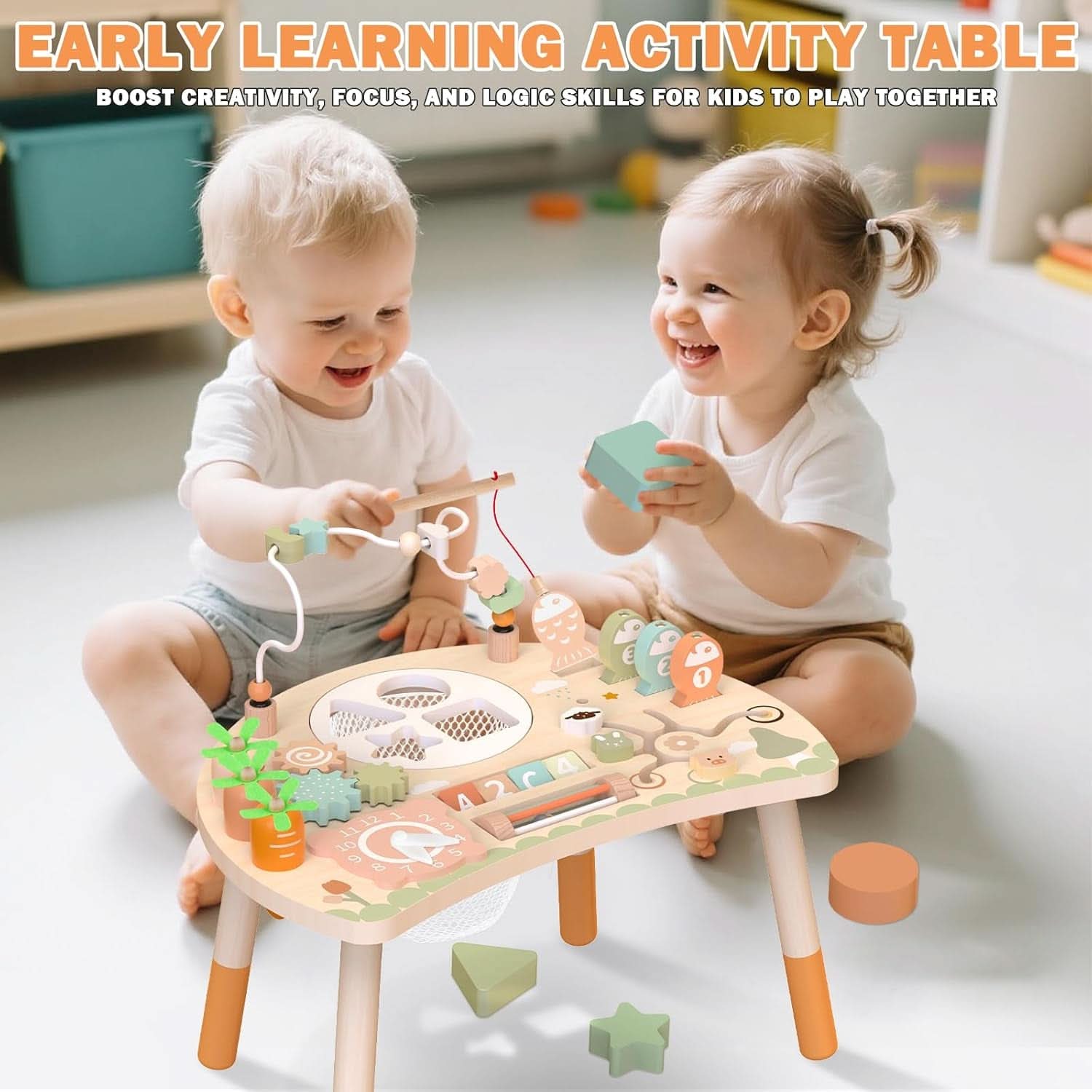 Table D’Activités Pour Bebe De 1 an Et Plus, Centre D’Activités Montessori En Bois 9 En 1 Avec Trieur De Formes, Jeu De Pêche, Labyrinthe De Perles, Jouets Éducatifs 12–18 Mois, Cadeau Enfant 1 An