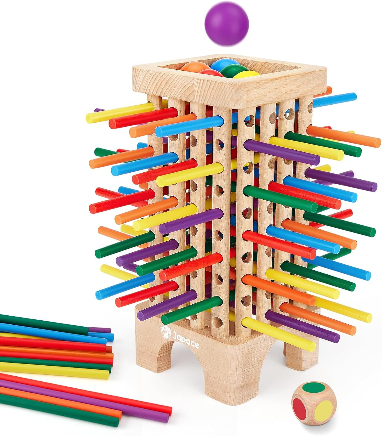 Jeu Montessori Jeu De Société En Bois, 42 Bâtons En Bois Colorés Jeux De Dés Mathématiques Jouets Éducatifs 3 4 5 6 Ans, Jouets De Motricité Fine Et Comptage Jeux De Familial Et Voyage Enfants