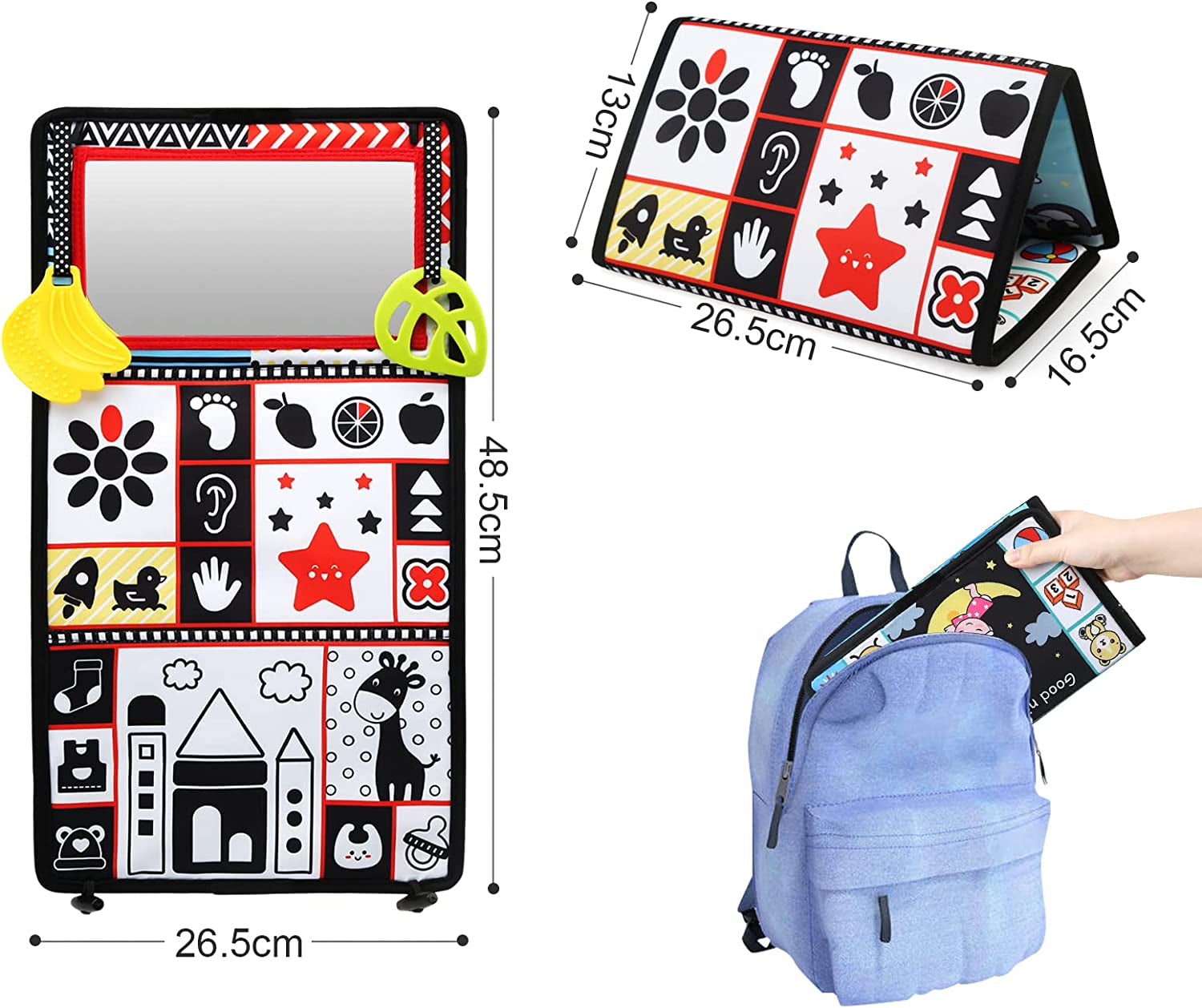 Jouet Bebe 6 Mois, Miroir Bebe Éveil Montessori 6-12 Mois, Livre Tissu Bébé Noir Et Blanc Jouets Sensoriels Pour Enfants Jeux D'Eveil Bébé Cadeau Pour Naissance Fille Garcon 6 12 Mois