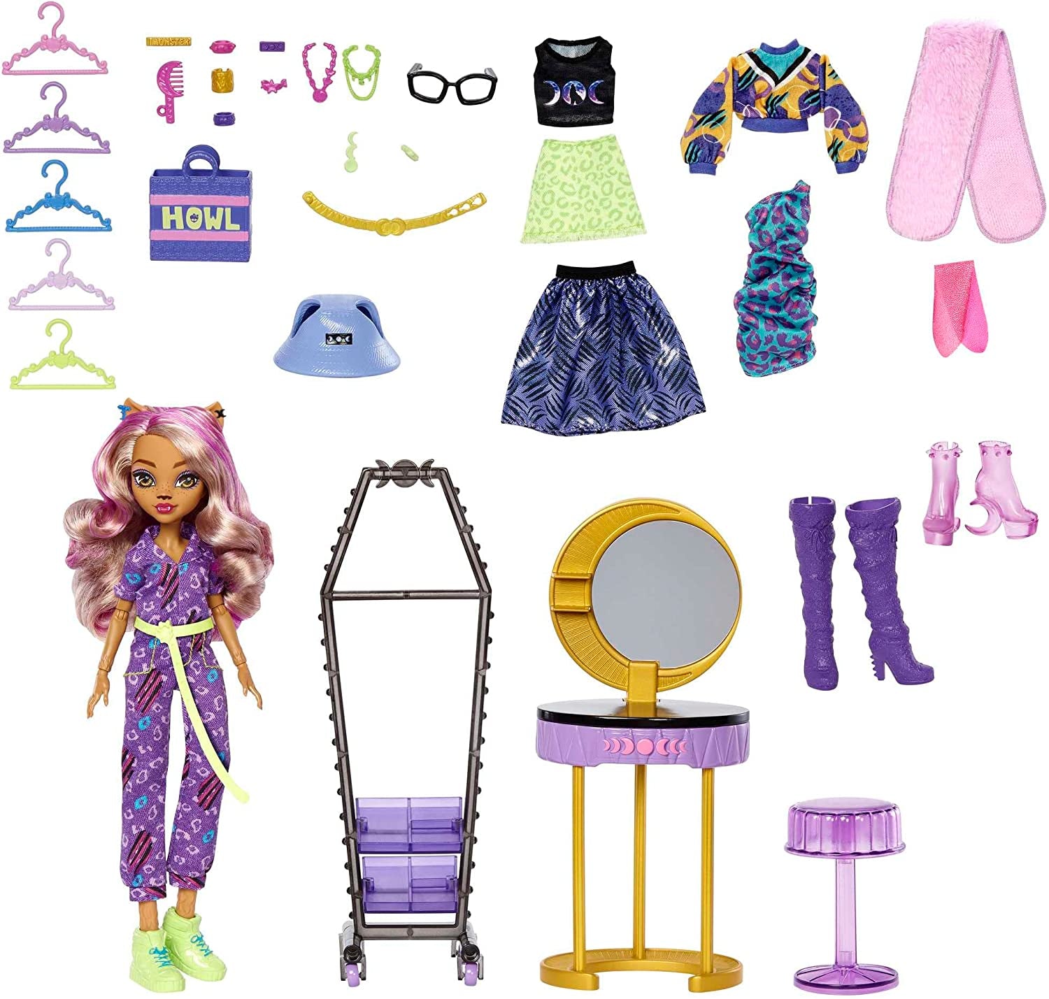 Coffret Studio De Mode De Clawdeen Wolf Avec Poupée Clawdeen Wolf Et plus De 20 Éléments De Jeu, Jouet Enfant, Dès 4 Ans, HKY70