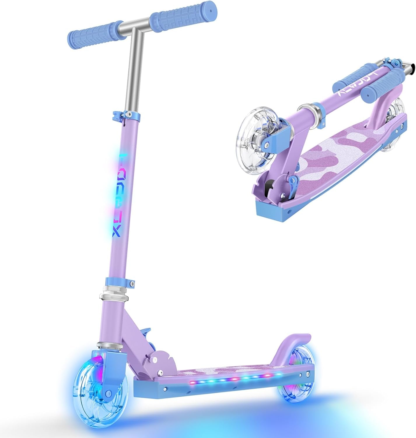 Trottinette Enfants 6 Ans, Trotinette Enfants Avec Poteau D'Éclairage Cool, Roues Et Pont, Trottinette À Hauteur Réglable Sur 4 Niveaux, Trottinette Légère Et Pliable De 5 À 12 Ans