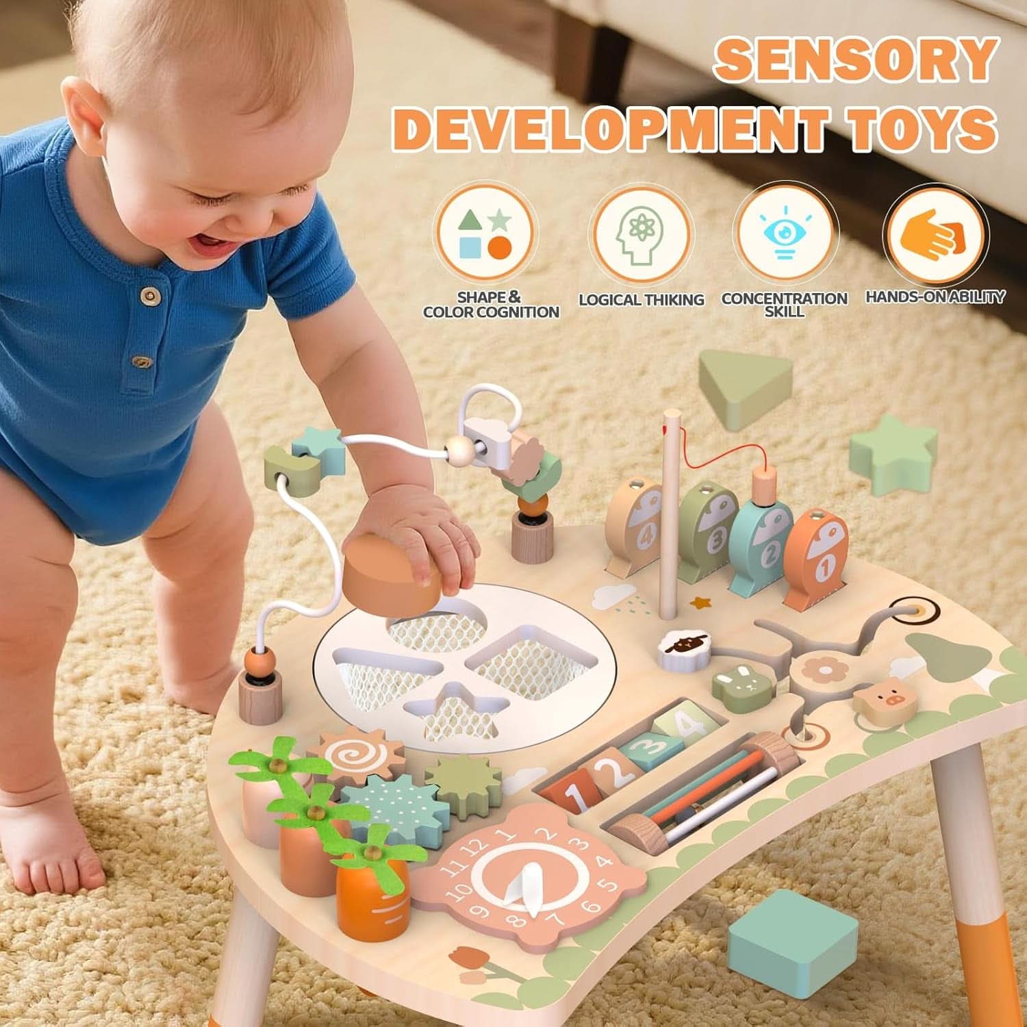Table D’Activités Pour Bebe De 1 an Et Plus, Centre D’Activités Montessori En Bois 9 En 1 Avec Trieur De Formes, Jeu De Pêche, Labyrinthe De Perles, Jouets Éducatifs 12–18 Mois, Cadeau Enfant 1 An