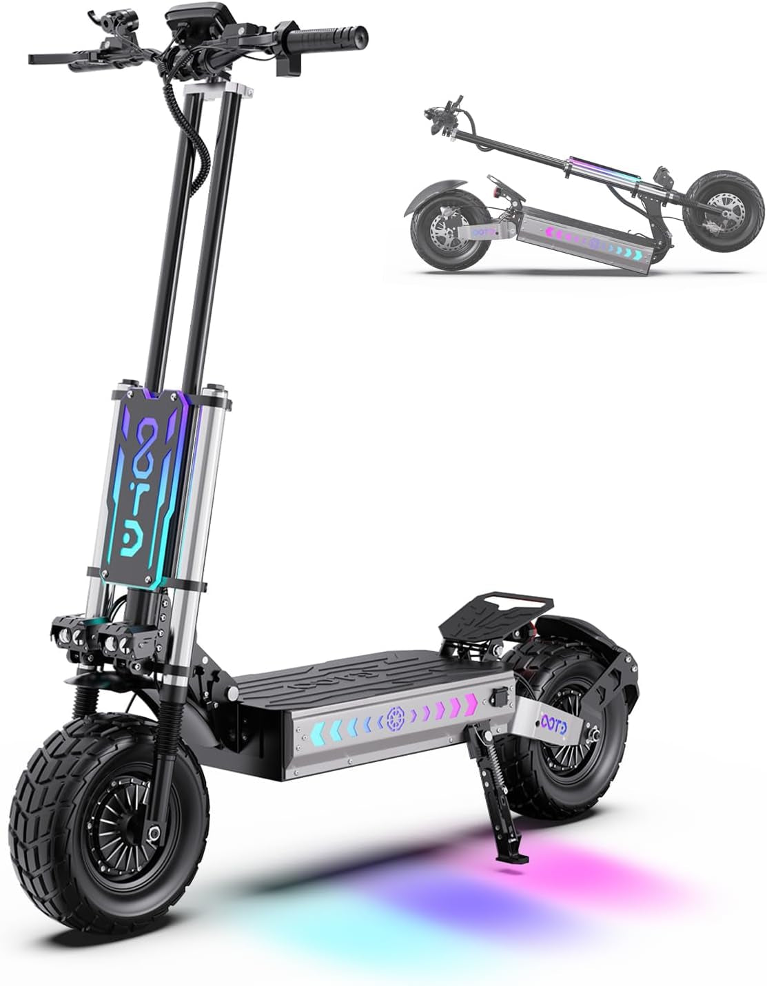 T90 Trottinette Électrique Tout Terrain Adulte Avec Doubles Moteur (6000W Peak), Pneus 13