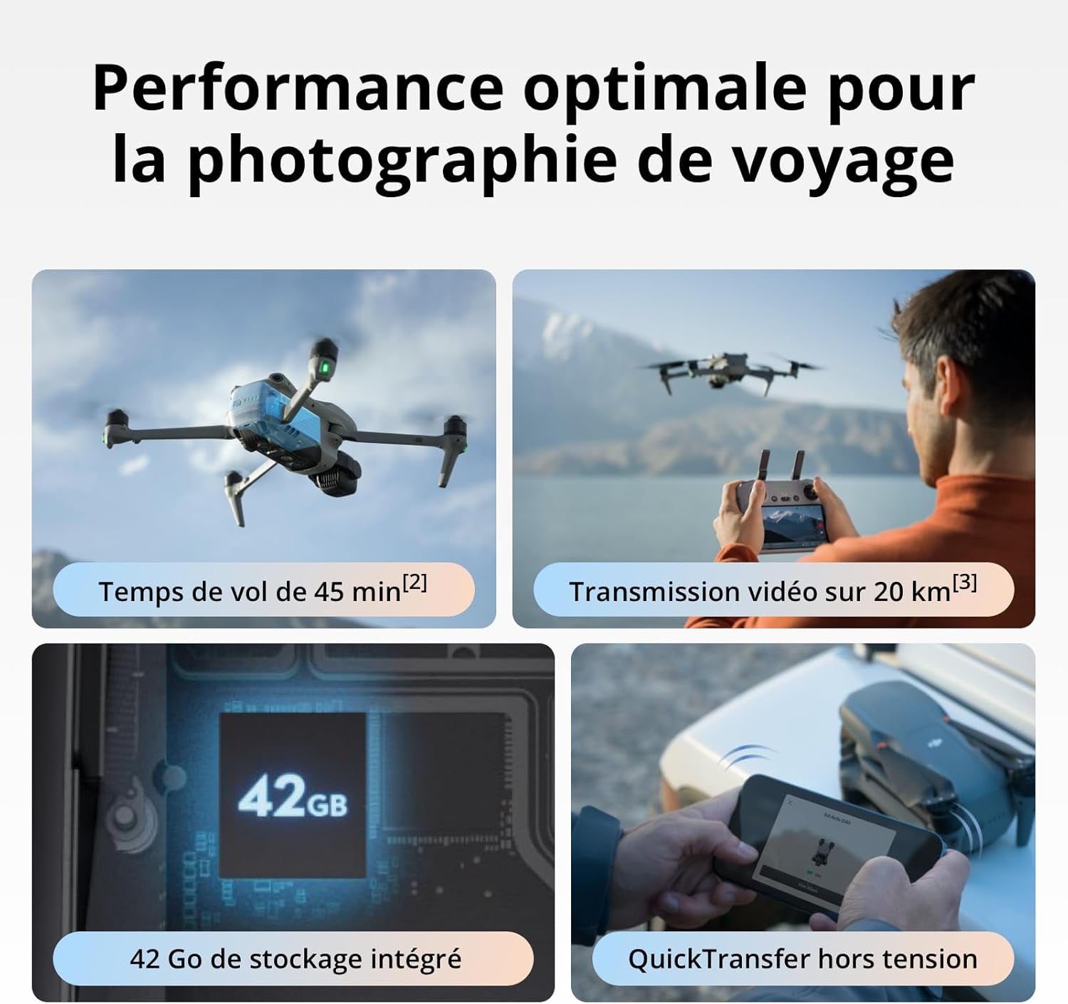 Bundle Fly More  Air 3S (Radiocommande RC 2 Avec Écran), Drone Avec Caméras Grand-Angle CMOS 1'' & Télé Moyenne Pour Adultes, 4K/60 Ips, Détection Omnidir. Et 3 Batteries Pour Un Temps De Vol Accru