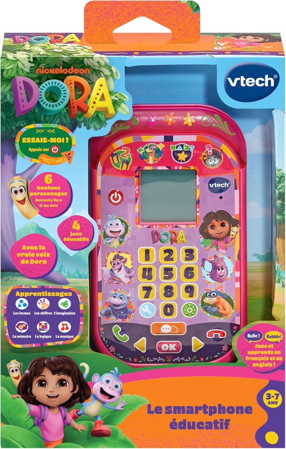 - Dora L’Exploratrice Le Smartphone Éducatif - Téléphone Enfant Bilingue Avec Écran Rétroéclairé, 4 Jeux - Jouet Interactif Dora - Cadeau Enfant De 3 Ans À 7 Ans - Contenu En Français Et Anglais