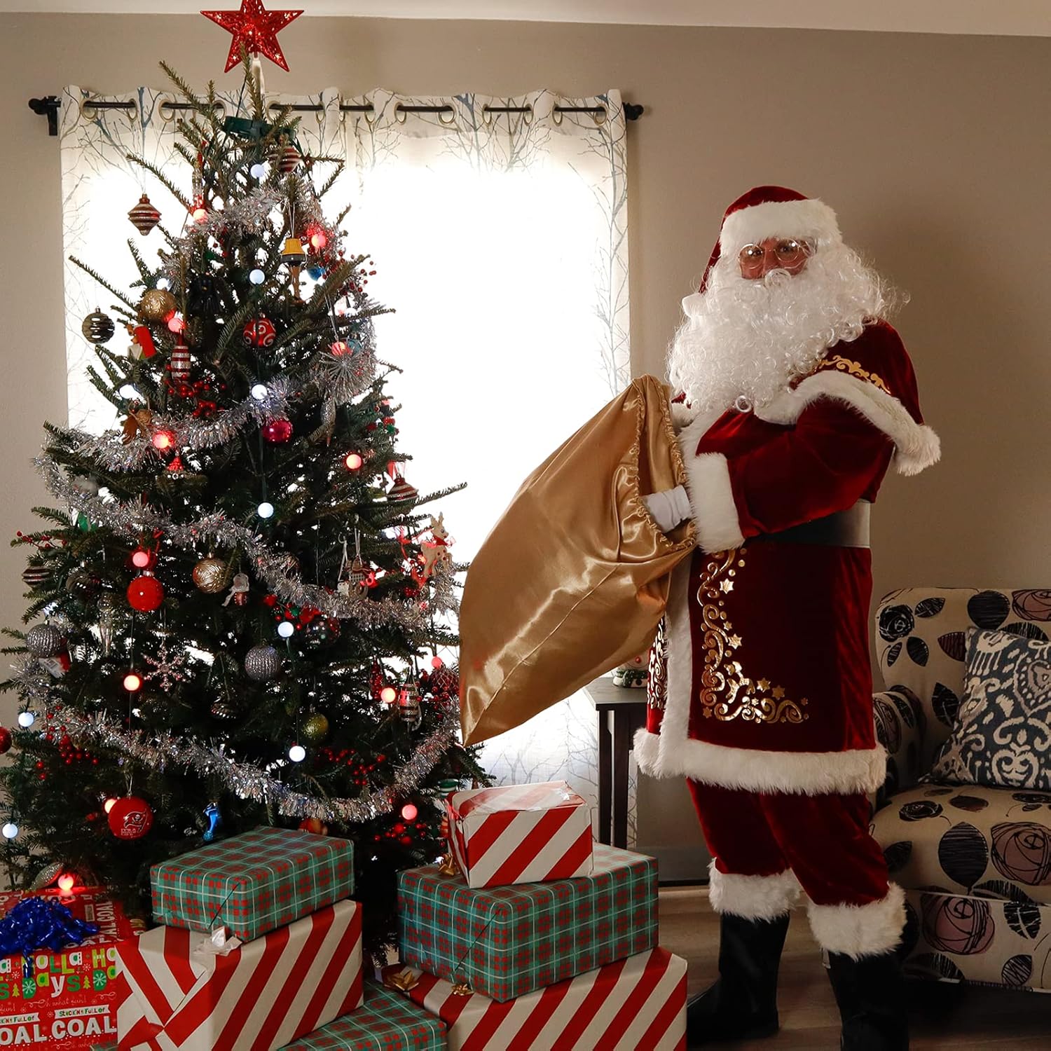 Costume De Père Noël Pour Hommes 12Pcs Complet De Déguisement De Noël Pour Adulte Rouge Velours De Luxe Vêtement De Pères