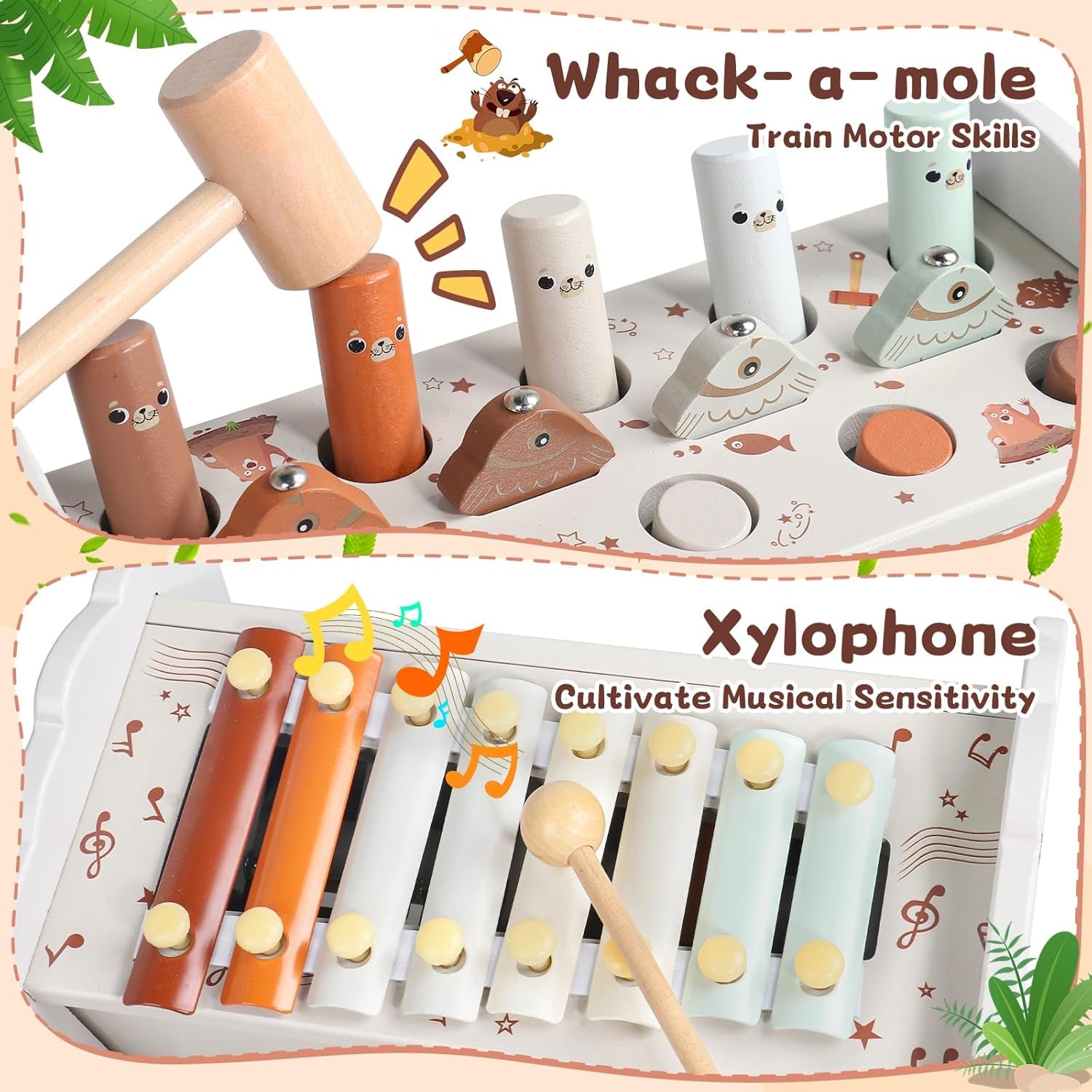 Jouet Bebe 1 an - Jeux Montessori 1 an 4 En 1 Jouet Montessori Avec Tape-Taupe Xylophone Bebe Pêche Et Labyrinthe Jouets Enfant 1 Ans Educatif En Bois Idéal Cadeau Noel Enfant 1 Ans Fille Garçon