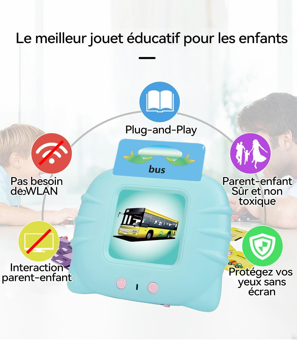 Cartes Éducatives,Flash Jouets Éducatifs Pour Jeunes Enfants De 1 À 6 Ans, Jouets Préscolaires Pour Écouter Et Apprendre 224 Mots (Bleu Français)