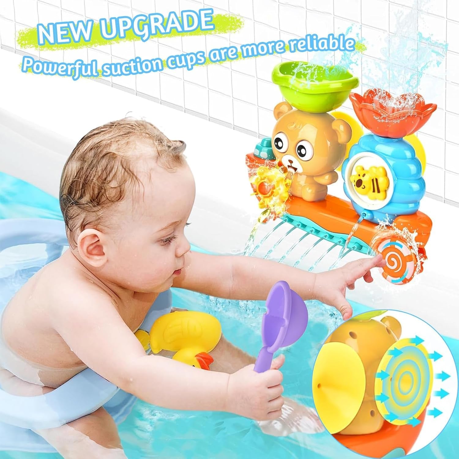 Jouets De Bain Bébé, Jeux De Bain Pour Bebe Enfant 1 2 3 4 Ans, Jouet Bain Bebe 1 An, Jouet De Bain Cascade Interactif Avec Cuillère À Eau, Cadeaux Pour Garçons Fille