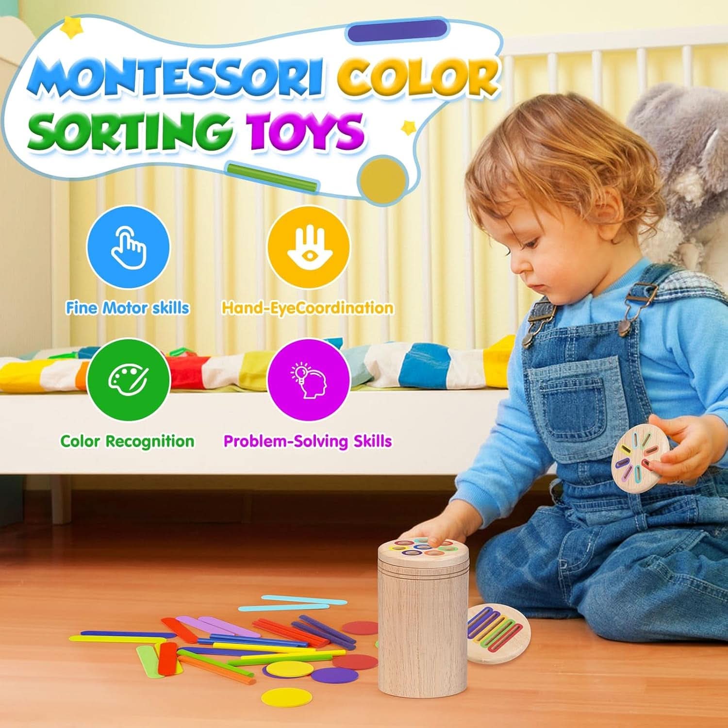 Jeux Montessori 1 2 3 Ans, 3 En 1 Jouet Enfant 1 2 3 Ans, Jouet Bebe 1 2 3 4 Ans, Apprendre Les Couleurs Jeu Educatif 1 2 3 4 Ans Avec Sac De Rangement