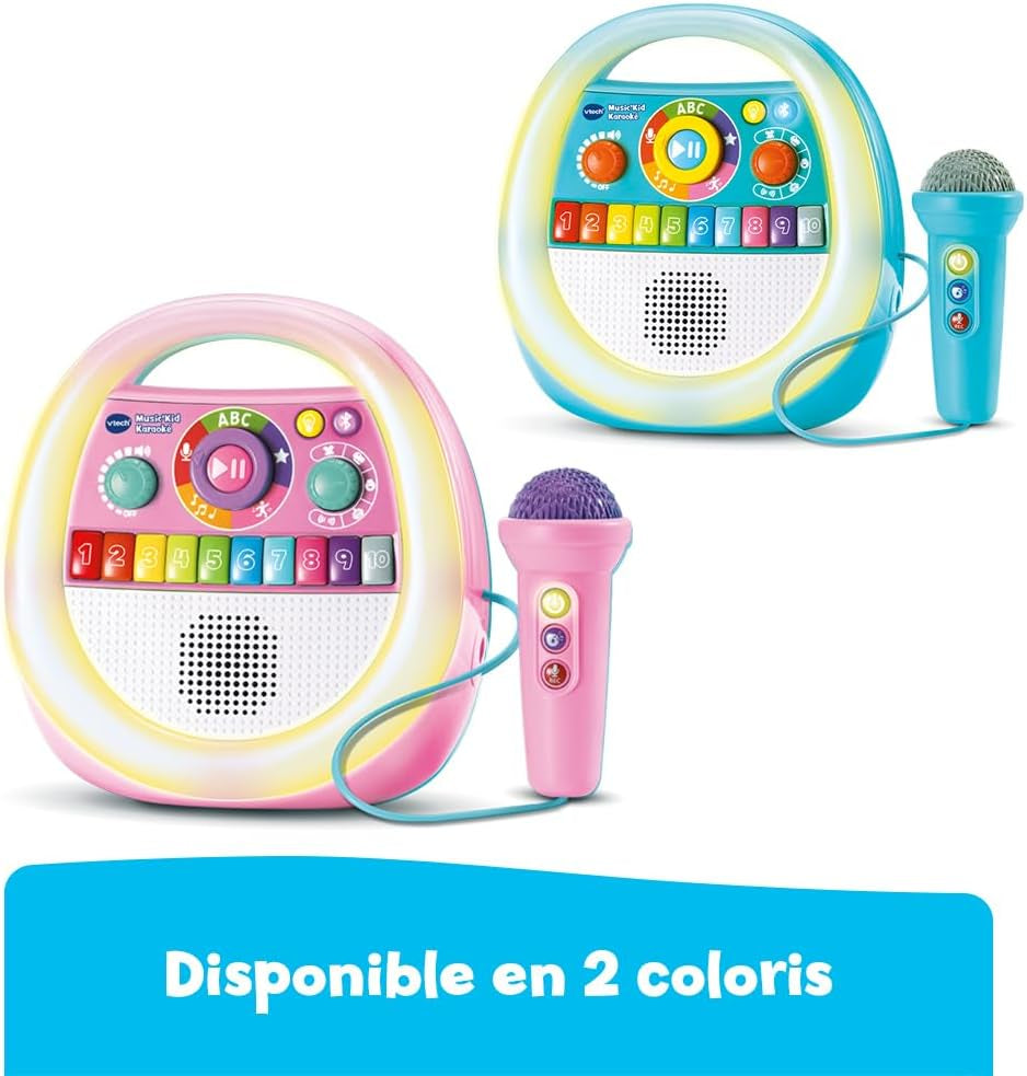 - Music'Kid Karaoké Rose - Enceinte Bluetooth Lumineuse Enfant - Baladeur Musical Avec Micro Karaoké, Comptines Et Chansons, Enregistreur Vocal - Cadeau Enfant Dès 2 Ans - Contenu En Français