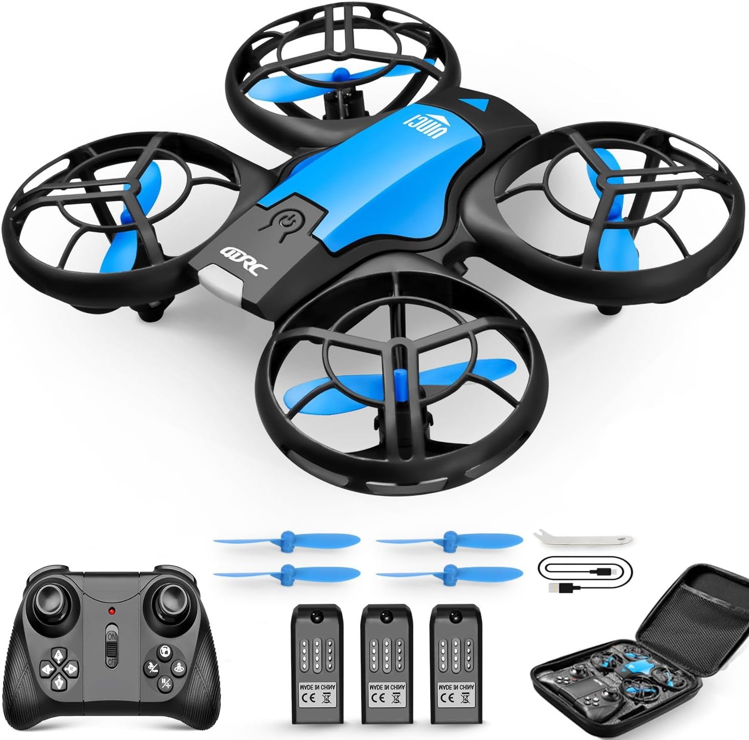 V8 Mini Drone Enfant, Drone Jouet Télécommandé, 27 Mins Autonomie Avec 3 Batteries, Mode Sans Tête, Maintien De L'Altitude, Facile À Utiliser, Parfait Pour Enfants Et Débutants, Bleu