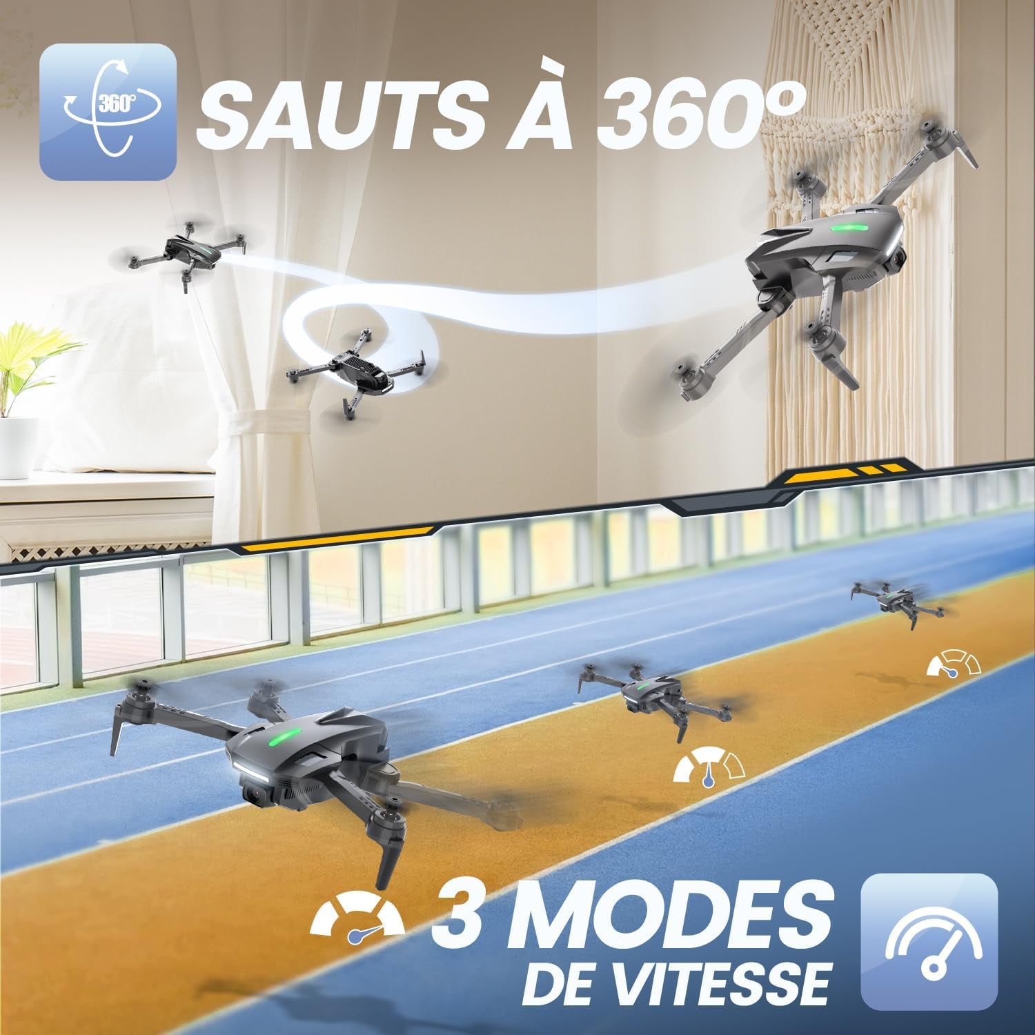 D70 Mini Drone Avec 1080P HD Caméra Pour Enfants Et Adultes, FPV Quarcopter RC Pliable Pour Garçons Et Filles Avec Mode Sans Tête, Vol Par Tape, 360° Flips, Contrôle Vocal Et Gestuel, 2 Piles