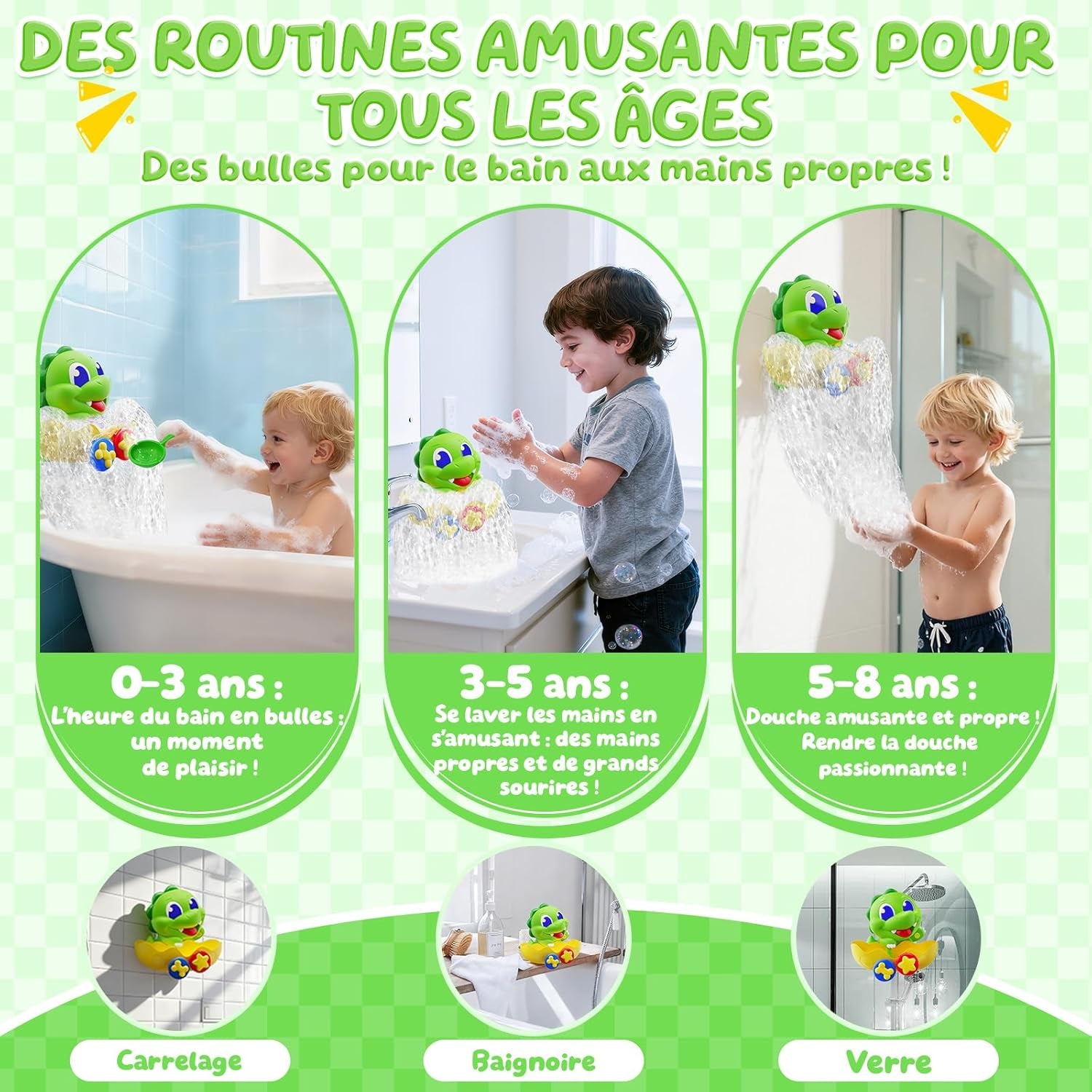 Jouets De Bain Bébé Dinosaure, Jeux De Bain Pour Bebe Enfant 1-5 Ans, Jouet De Bain Machine À Bulles Avec Lumineux & Cuillère, Jouets Sensoriels De Baignoire, Cadeau Pour 1 2 3 4 5 Ans Garcon Fille