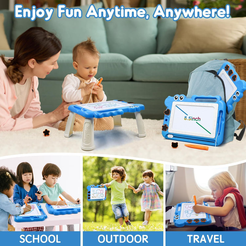 Tablette Dessin Enfant Avec 4 Jambes Jouets Pour Bebe 3 4 5 Ans，Educatif Ardoise Magique Jeux Pour Les Garçons Et Filles Cadeau，Jouets Montessori Pour Enfants 3-8 Ans (Bleu