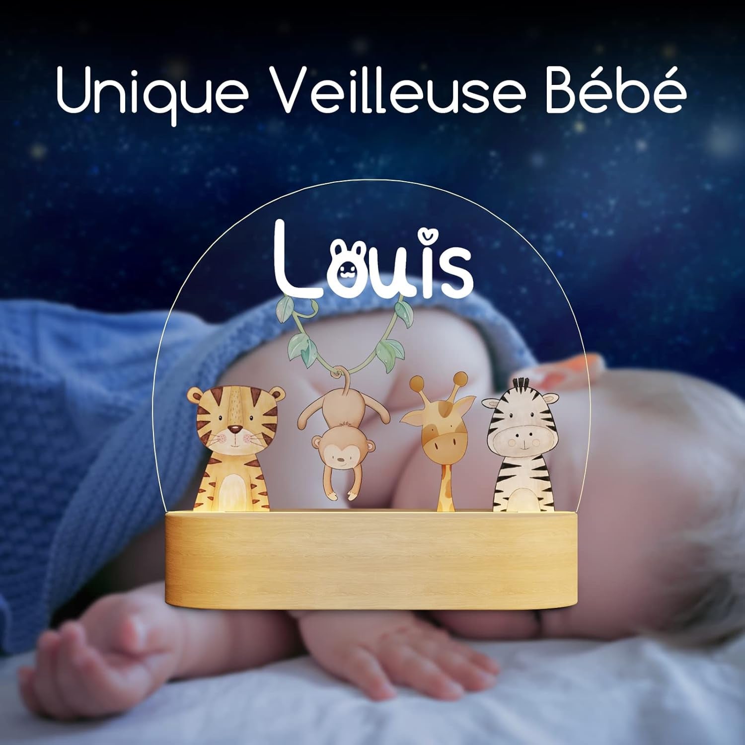 Veilleuse Bébé Personnalisé Avec Prénom Date - Cadeau Naissance Garcon Et Fille Original - Idee Cadeau De Nouveau Né & Bapteme - Cadeaux Bebe Naissance - Deco Chambre Bebe/Enfant - Lampe Bebe