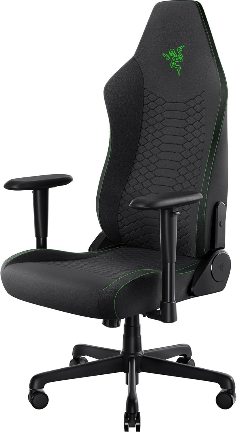 Iskur V2 X - Essential Gaming Chair Avec Support Lombaire Intégré (Coussins En Mousse Moulée Haute Densité, Accoudoirs En 2D, Tissu Avec Finition Douce) Noir