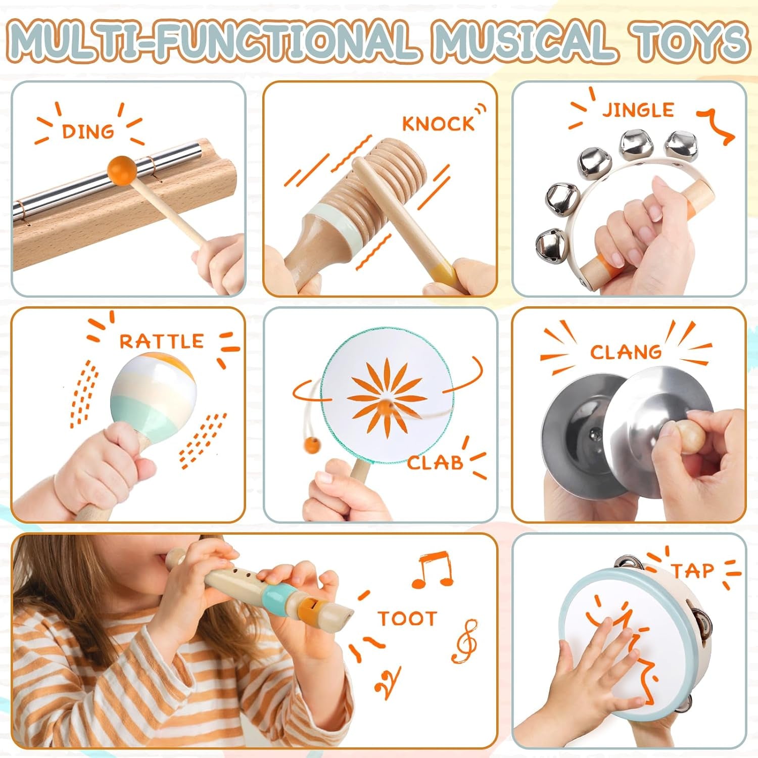 Instruments De Musique Pour Bébés – Jouets Musicaux Montessori Pour Enfants, Ensemble D'Instruments À Percussion En Bois, Jouets Musicaux Aux Couleurs Neutres, Cadeaux Pour Les Tout-Petits (8 in 1)