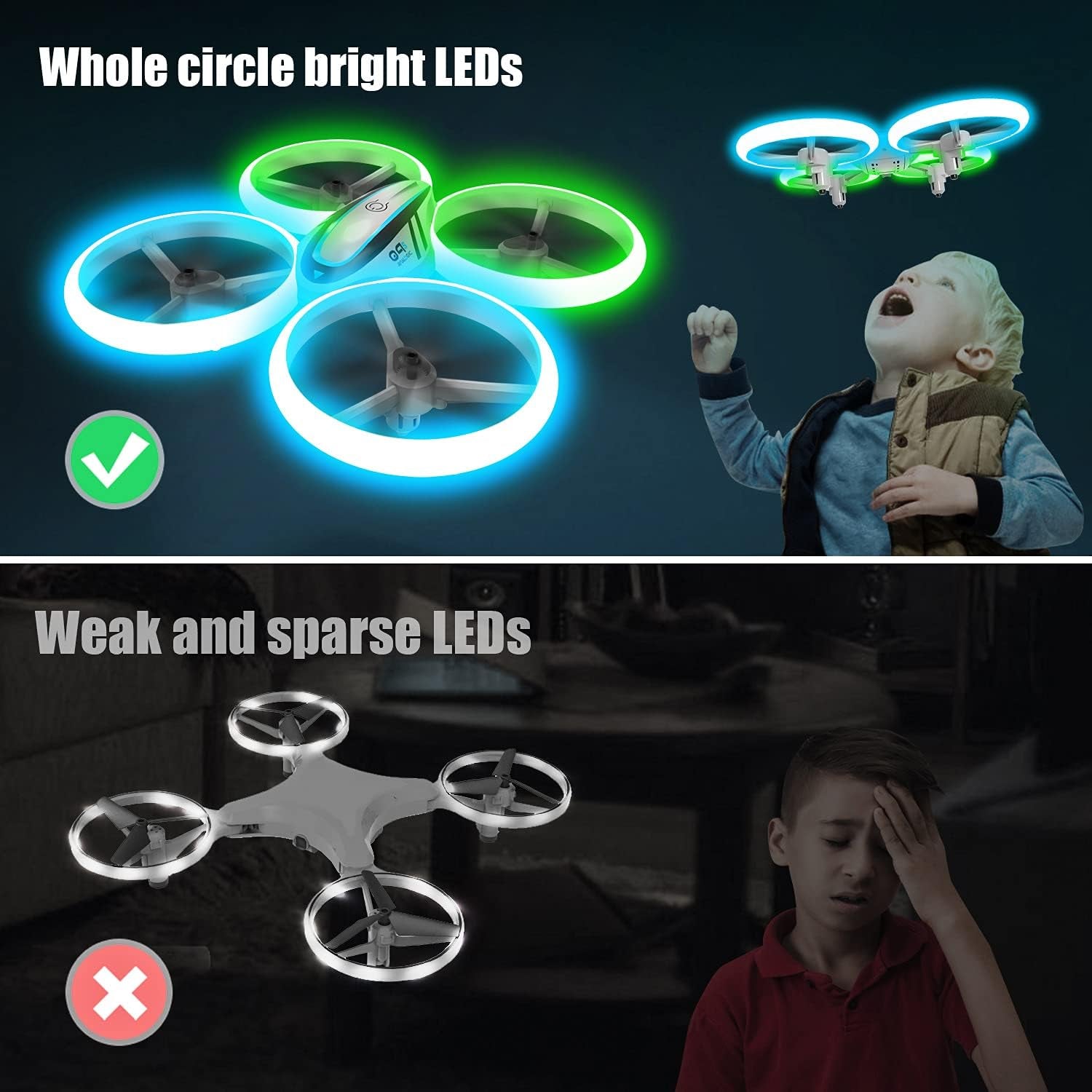 Q9S Drone Enfant,Helicoptere Telecommande Avec Lumières Bleues Et Vertes Et Deux Batteries,Rc Quadricoptère Avec Maintien D'Altitude Et Mode Sans Tête,Jouet Cadeau Pour Garçons Et Filles
