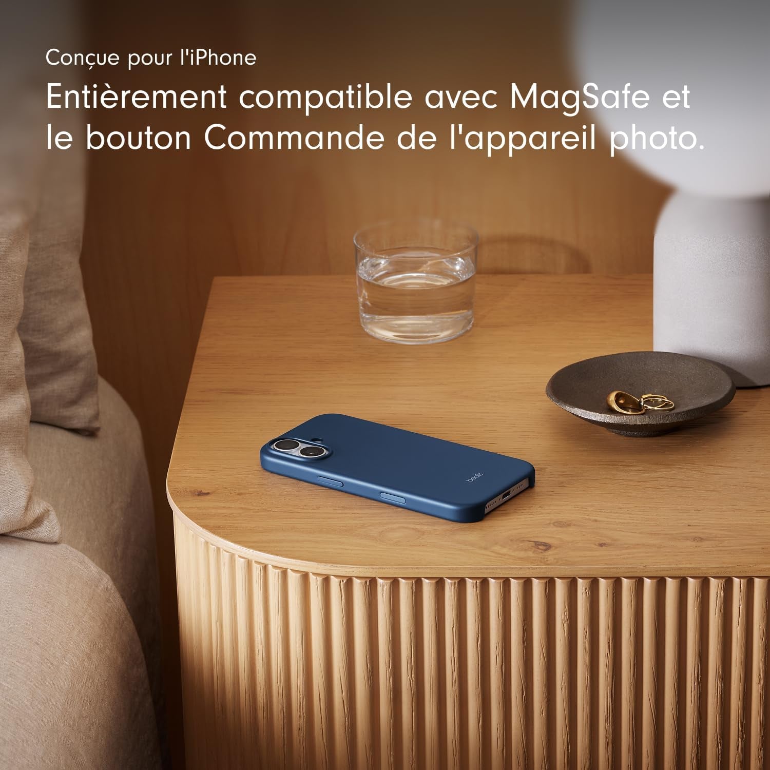 Coque Pour Iphone 17 Équipée Magsafe Avec Commande De L'Appareil Photo, Fini Mat, Doublure En Tissu Microfibre - Bleu Basalte