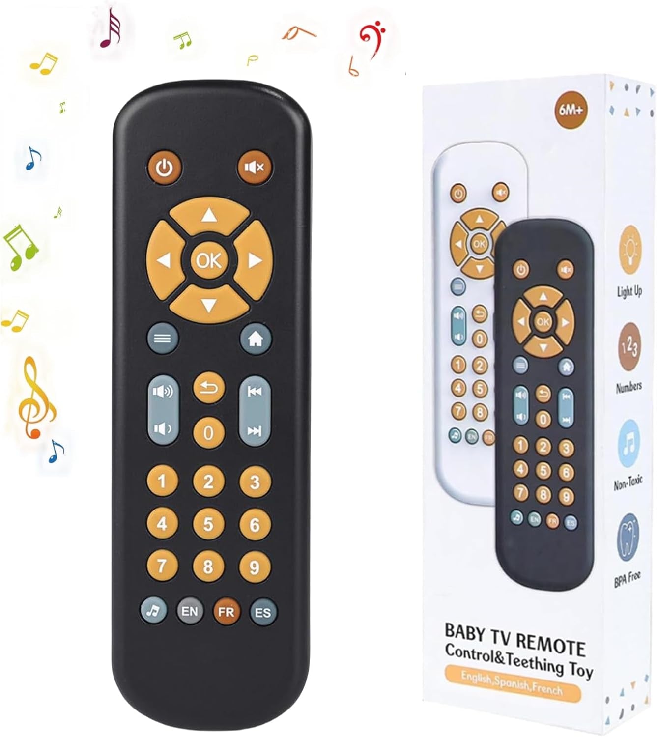 Jouet Telecommande TV Enfant Bebe 1 An, 3 Langues Jeux Educatif Cadeau Fille 1 an Pour Français/Espagnol/Anglais, Jouets Musicaux, Jouets D'Apprentissage Précoce Einstein(Noir)