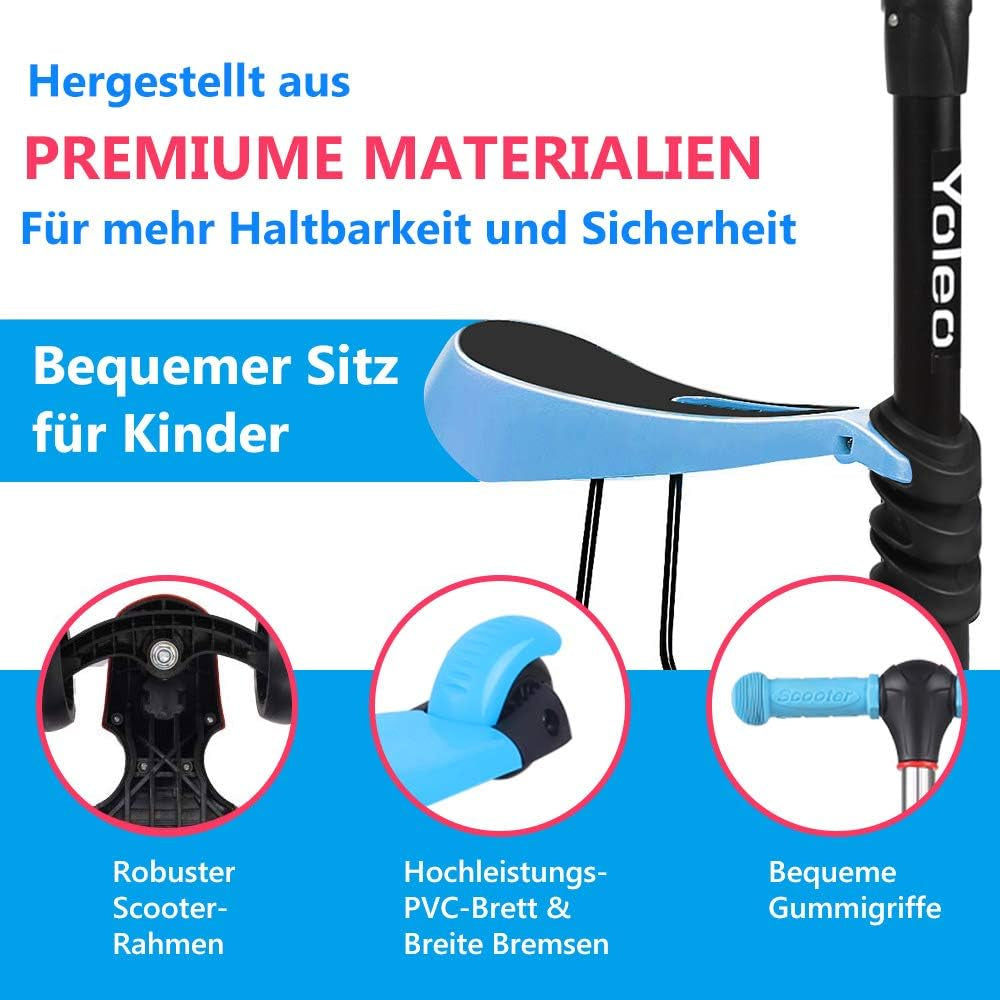 Trottinette 3 En 1 Pour Enfant Avec Siège Amovible, Roues En Polyuréthane, Guidon Réglable En Hauteur Pour Tout-Petits, Garçons Et Filles À Partir De 2 Ans
