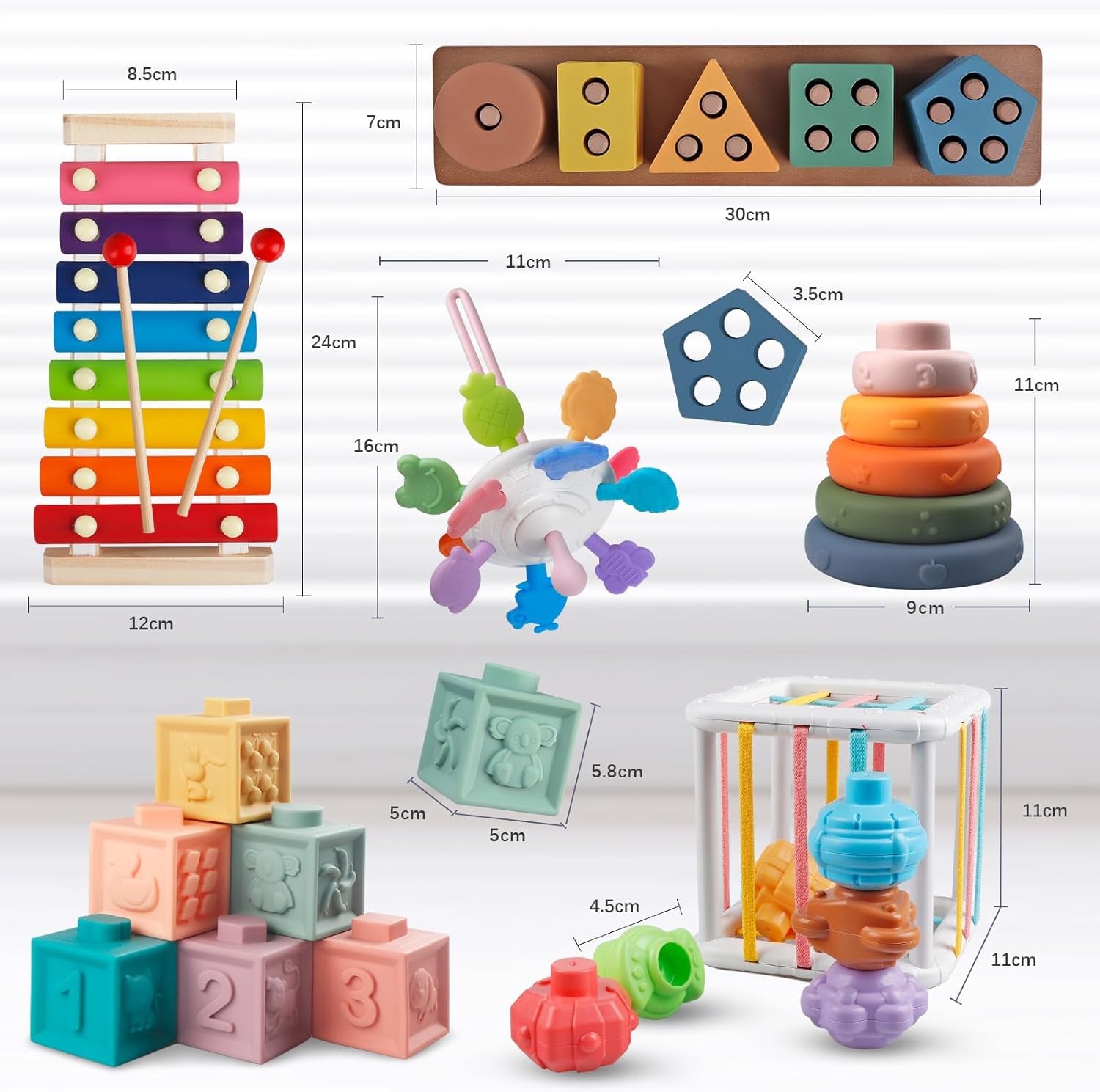 6 En 1 Jouets Bebe, Jeu Eveil Bebe Montessori | Cube Activite | Xylophone | Jouet En Bois | Jeux Cadeau Pour Bébé Fille Garçon