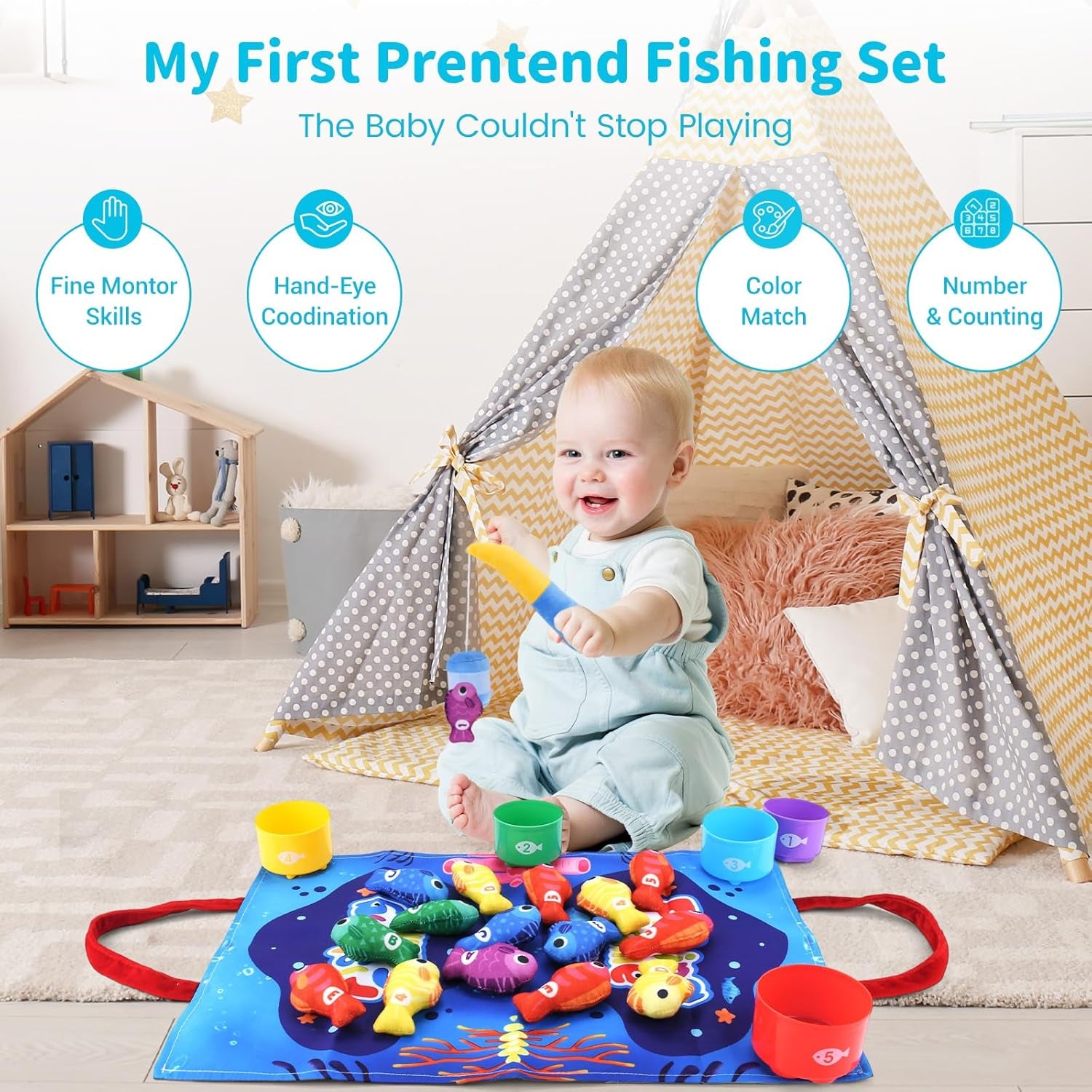 Jouet Bebe 1 an Jeux Educatif De Montessori Pêche, Pour Enfant 1 2 3 Ans Fille Garçon Bébé De 6 9 12 18 Mois, Idée Cadeau Pour Garçons Filles Fête, Noël