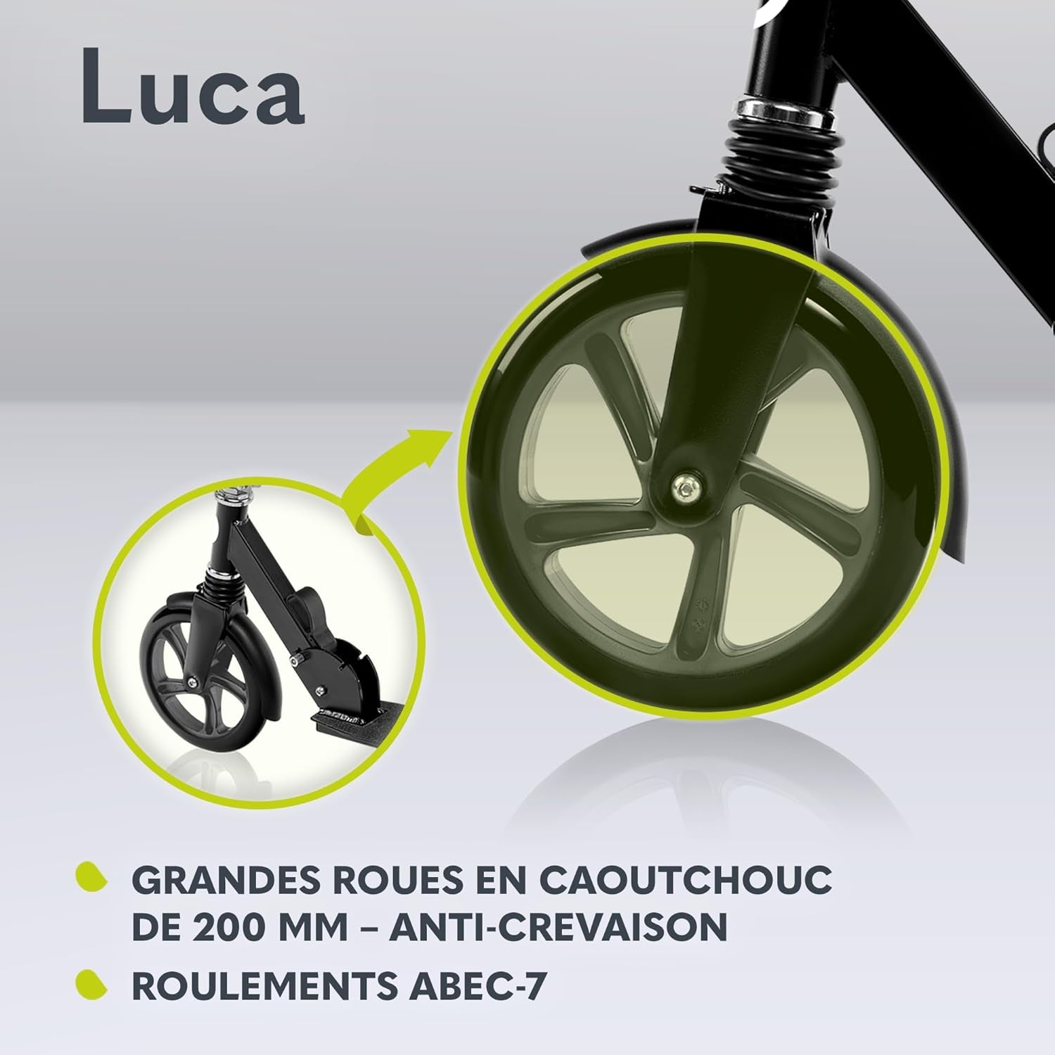 Luca Trotinette Enfant Et Adultes Jusqu'À 100 Kg, Construction Durable, Pliage, Rapide, Guidon Ajustable, Roues À 20 Cm, Amortisseur Shockresist Frein (Noir)